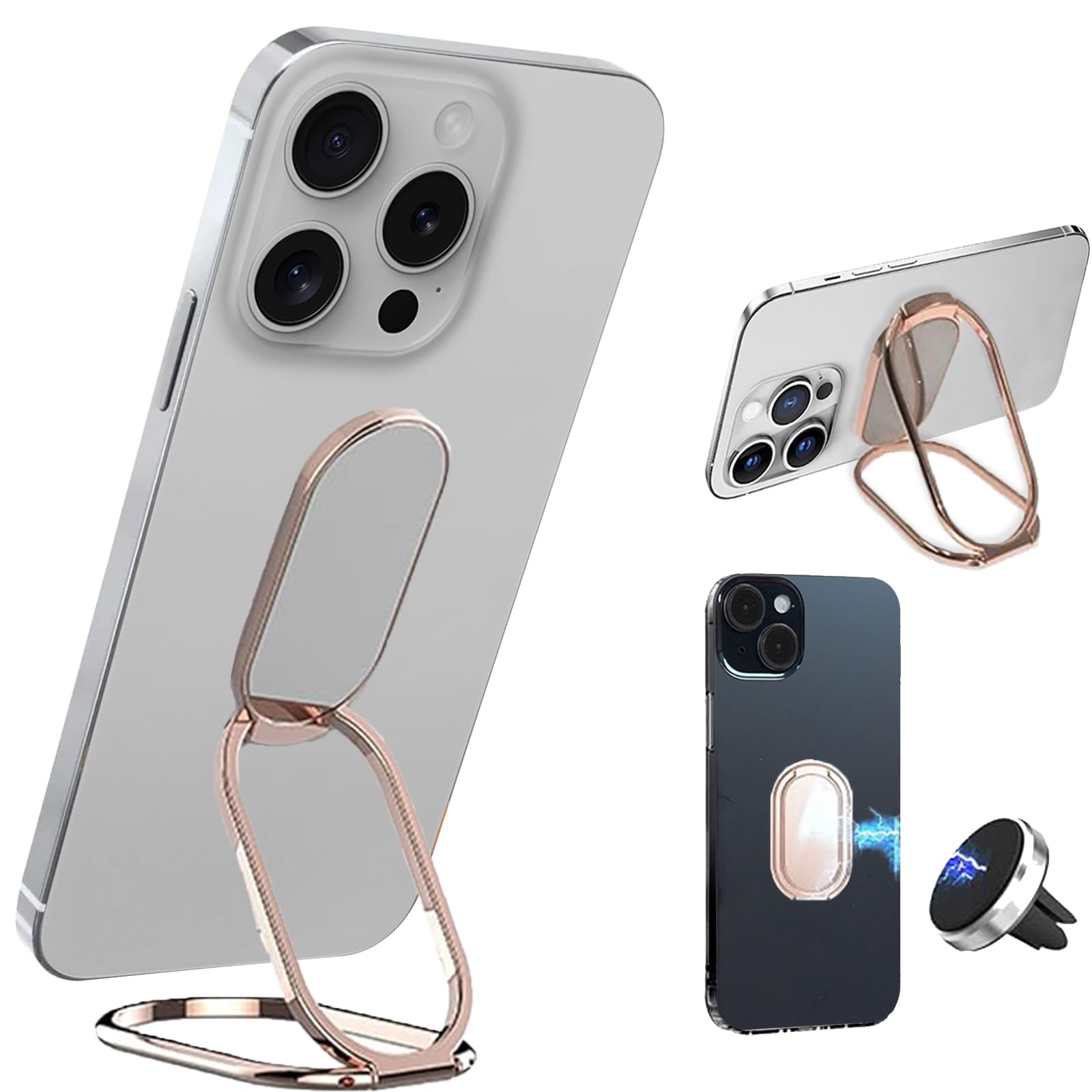 360° Foldable Phone Ring Holder for Magnetic Car Mount - Rose Gold