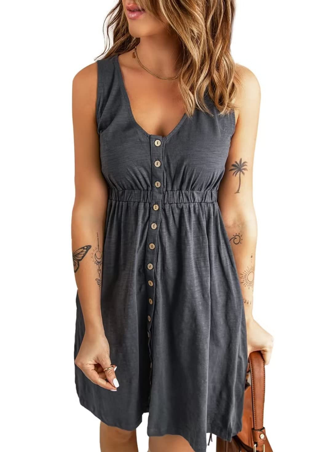 JOCAFIYE Women's Casual V-Neck Shift Dress - Short & Long Sleeve Loose Fit Summer Dress for Work, Travel & Everyday Wear