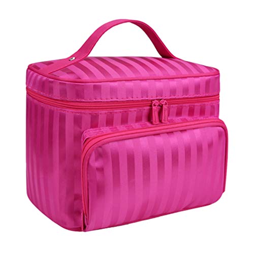 Beaupretty Waterproof Travel Makeup Bag - Large Capacity Cosmetic Organizer with Zipper for Makeup Brushes, Toiletries, Jewelry & Digital Accessories (Rose Red) - Perfect for Travel, Gym, Work & Daily Use