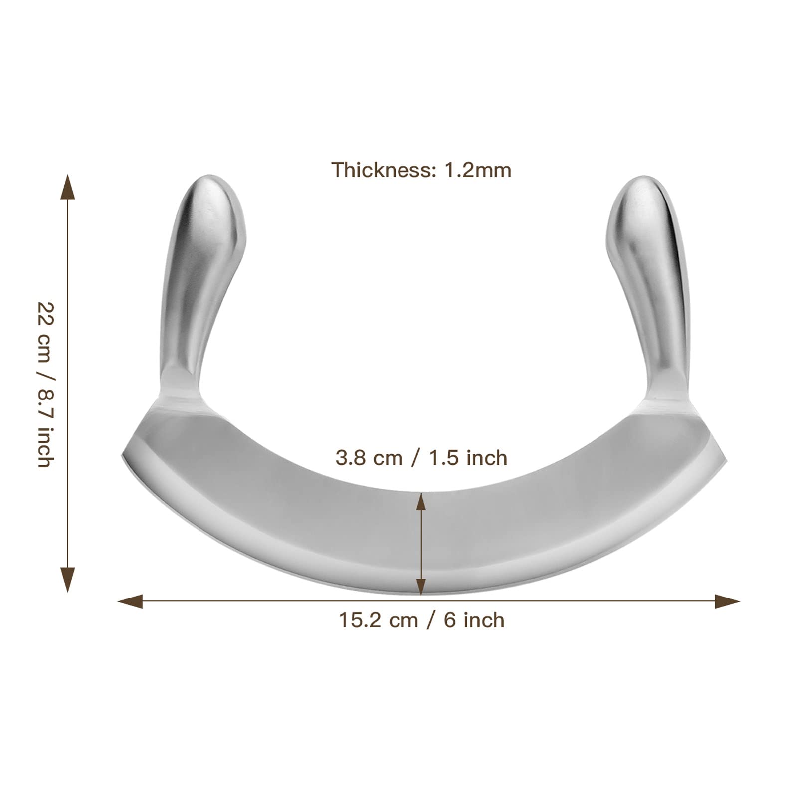 8.7 Inch Stainless Steel Mezzaluna Knife - Professional Salad Chopper, Pizza Cutter & Vegetable Mincing Knife with Curved Blade & Double Handle - Perfect for Kitchen Prep, Pizza Making & Herb Chopping