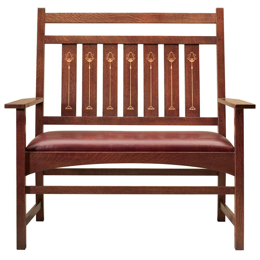 Harvey Ellis Settee with Elegant Wood Inlay - Mid-Century Modern Sofa for Living Room, Lounge & Office Decor