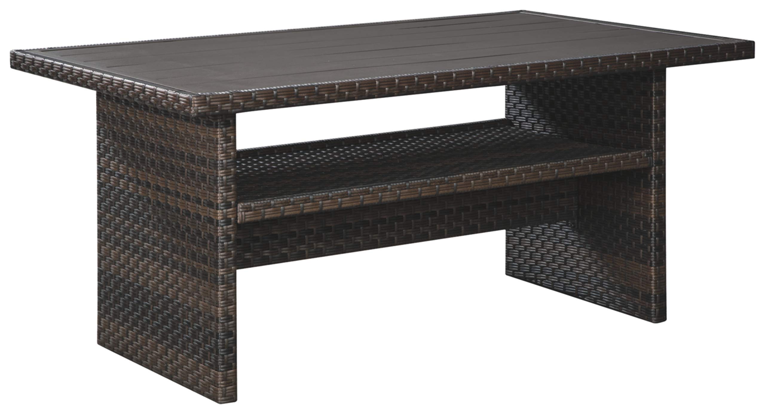 Signature Design by Ashley Outdoor Easy Isle Multi-Use Resin Wicker Patio Table - Dark Brown Weather-Resistant Dining Set for Backyard, Garden & Poolside Gatherings