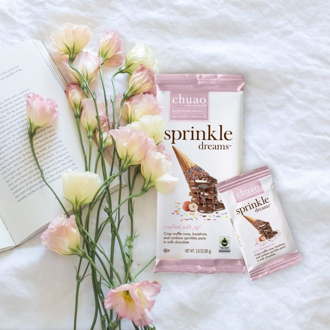 Chuao Chocolatier Sprinkle Dreams Milk Chocolate Mini Bars - Gourmet Preservative-Free Chocolate Snacks | 100-Pack for Gift Baskets, Birthdays, Thank You Gifts & Care Packages | Perfect for Parties, Office Treats & Holiday Celebrations