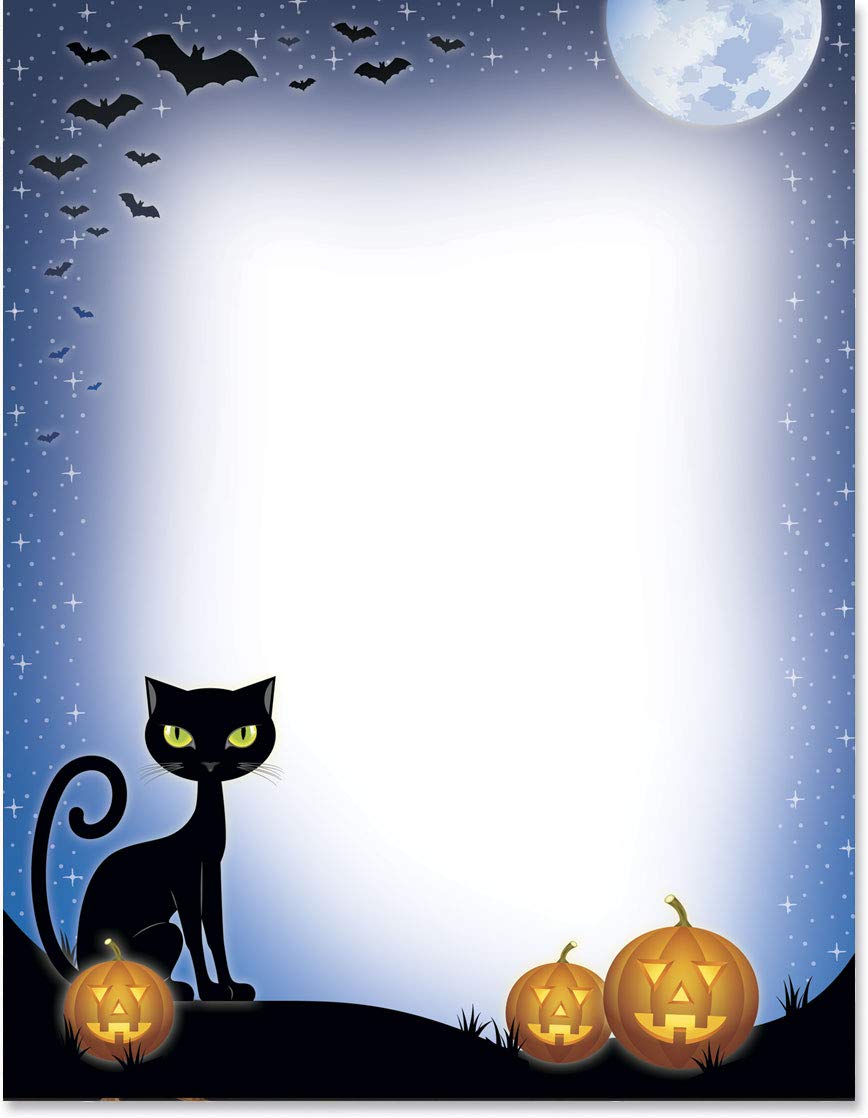Premium Meow Mischief Halloween & Fall Themed Decorative Paper - 8.5 x 11 Letterhead, Border Stationery, 100 Sheets for Elegant Writing & Printing | Perfect for Autumn Crafts, Party Invitations & Seasonal Home Decor