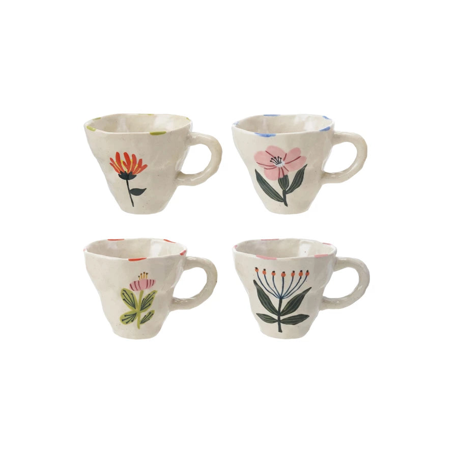 Hand Painted Floral Ceramic Coffee Mug - 12oz Unique Artistic Tea Cup with Handle, Perfect for Home, Office, Gift & Daily Use