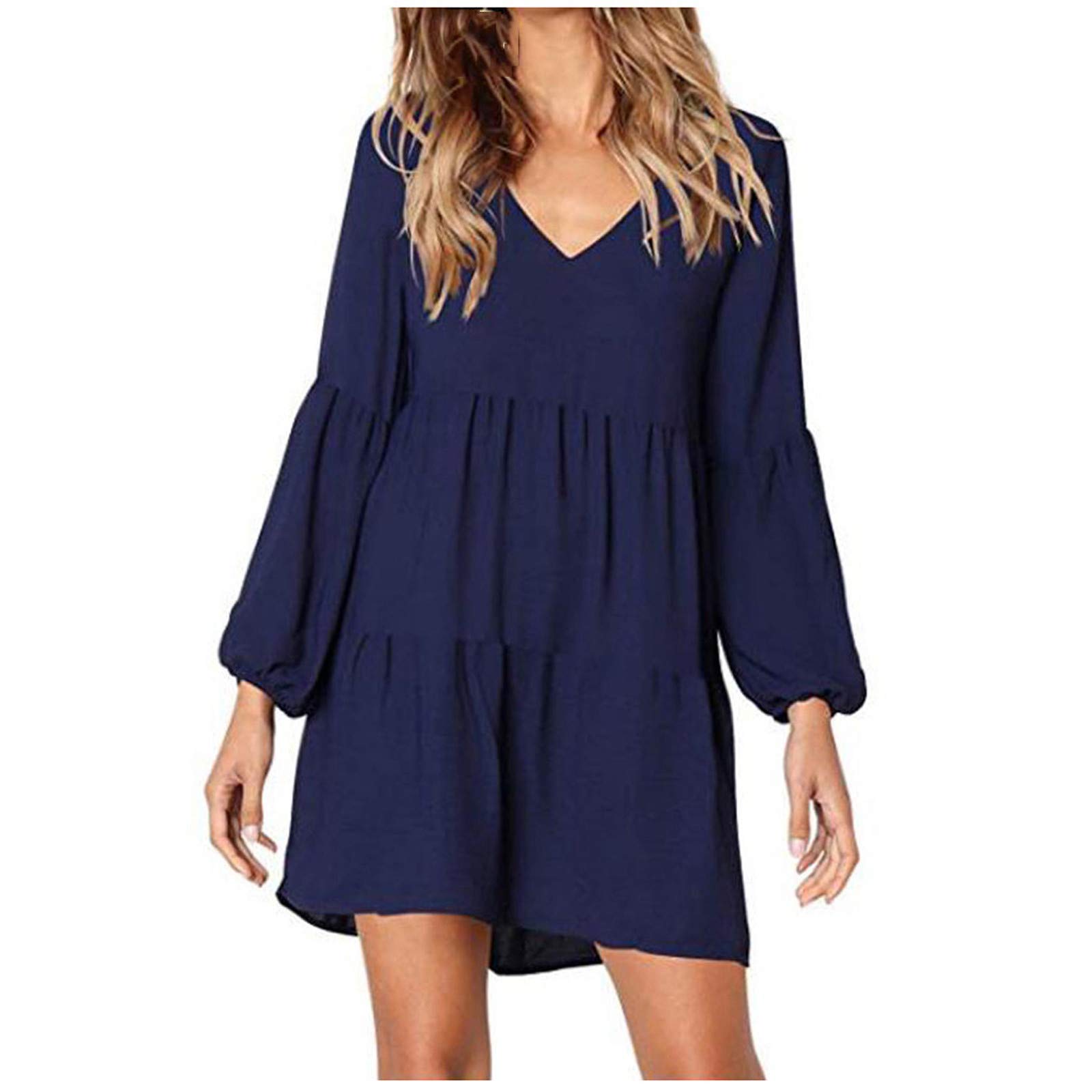Women's Loose Long Sleeve V-Neck Button Dress - Sexy Solid Color Fashion Dress for Casual Wear, Office, Date Night & Summer Outfits