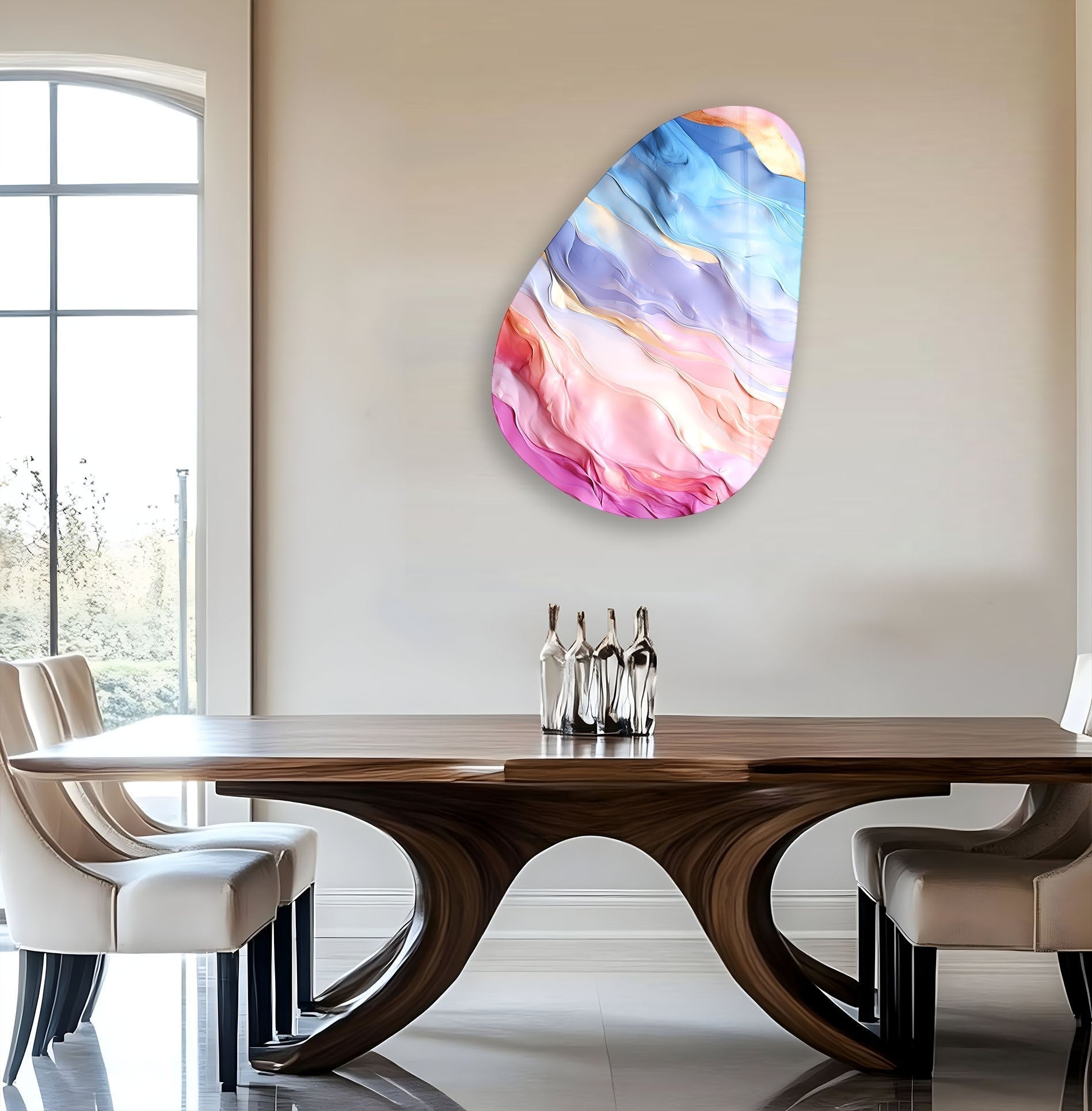 Abstract Rainbow Glass Wall Art - Asymmetrical Oval Design for Modern Home & Office Decor - Perfect for Living Room, Bedroom, or Office Spaces