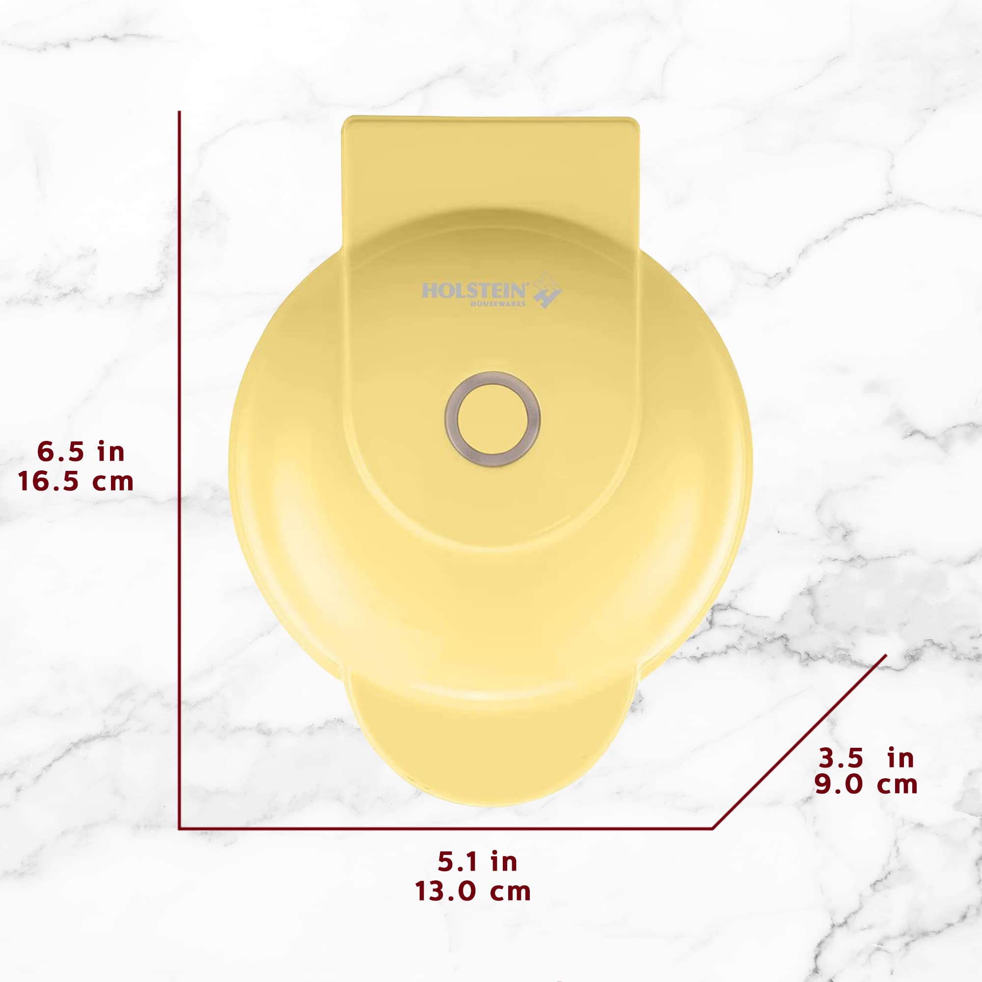 Holstein Housewares Mini Waffle Maker - 4 Inch Non-Stick Waffle Iron for Quick Breakfast, Brunch & Snacks - Perfect for Dorms, Offices & Small Kitchens (Yellow)