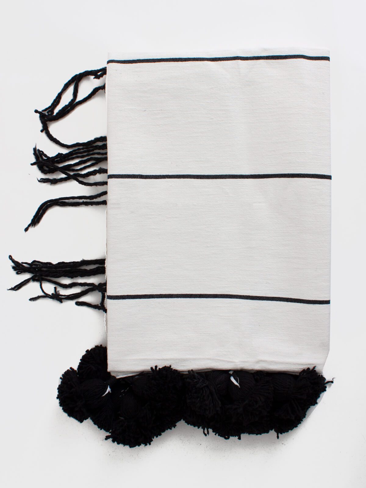 Soft Tassel Pom Pom Blanket - White & Black Cozy Throw for Bed, Couch & Nursery Decor (Slight Seconds) | Perfect for Gifts, Home Styling & Winter Warmth
