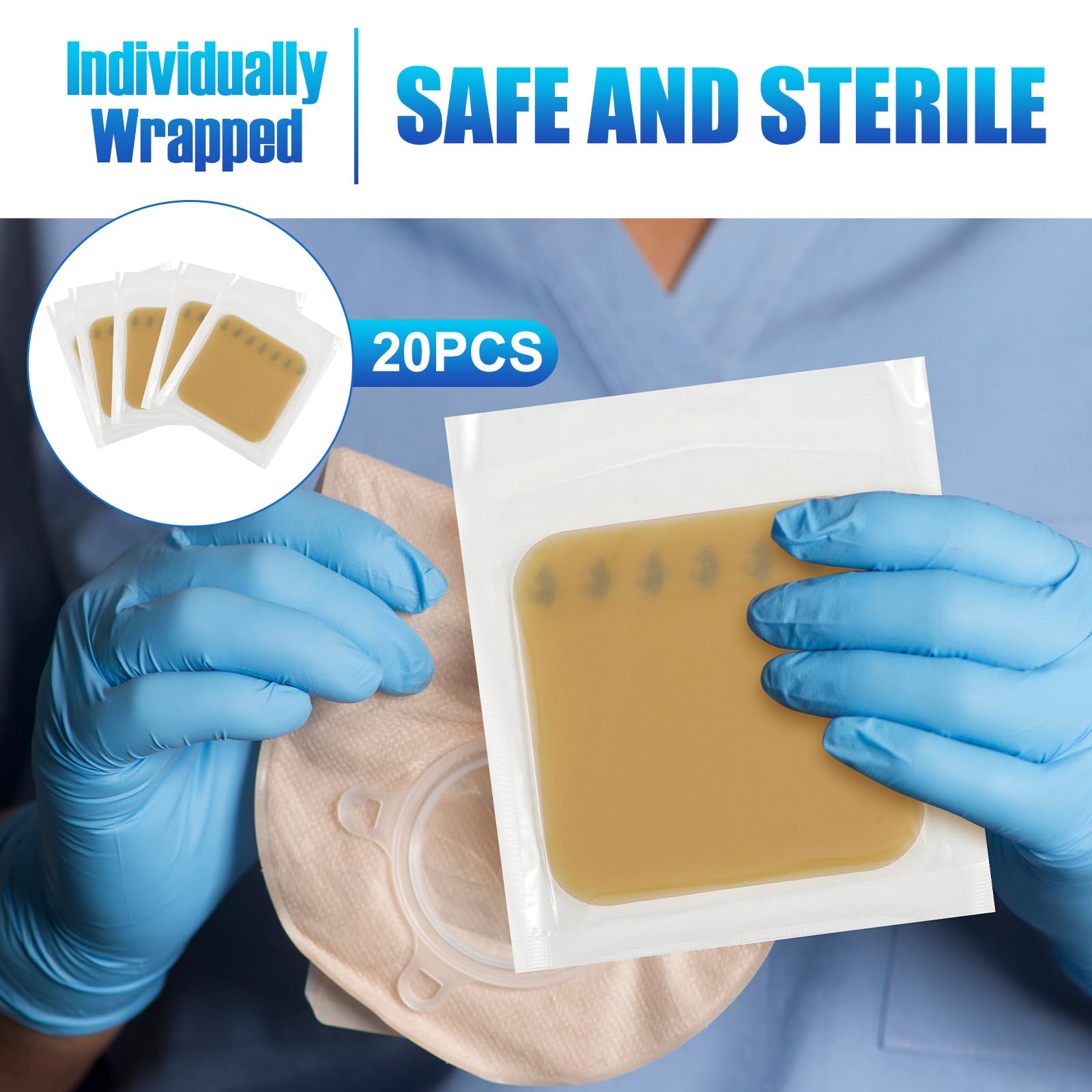Geiserailie 20 Pcs 4x4 Inch Ostomy Skin Barrier Strips - Stoma Protective Sheets for Colostomy & Ileostomy Care | Elastic Adhesive Skin Barrier for Comfort & Leak Prevention | Ideal for Daily Use, Travel & Active Lifestyle