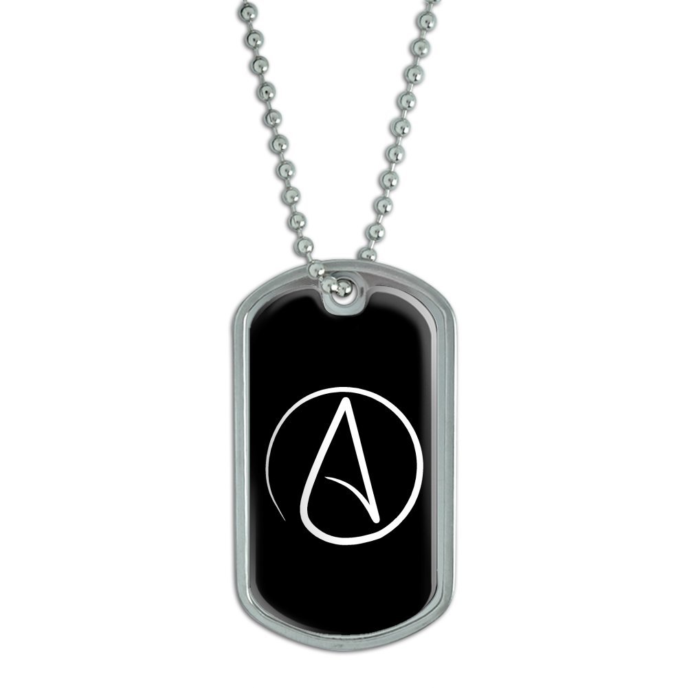 Atheism Symbol Military Dog Tag - Black & White Atheist Keychain for Luggage, Backpack & Keys | Durable Metal Atheist Accessory for Everyday Use