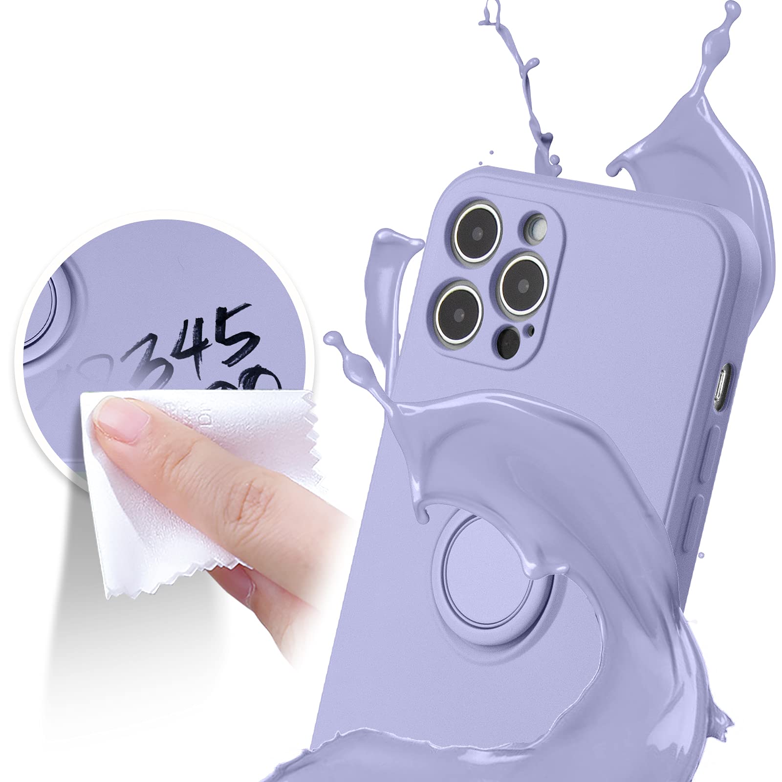 ABITKU iPhone 12 Pro Max Case (6.7-inch 2020) - Premium Silicone Protective Cover with 360° Ring Kickstand & Car Mount Support, Soft Microfiber Lining - Clove Purple | Perfect for Daily Use, Commuting, and Hands-Free Viewing