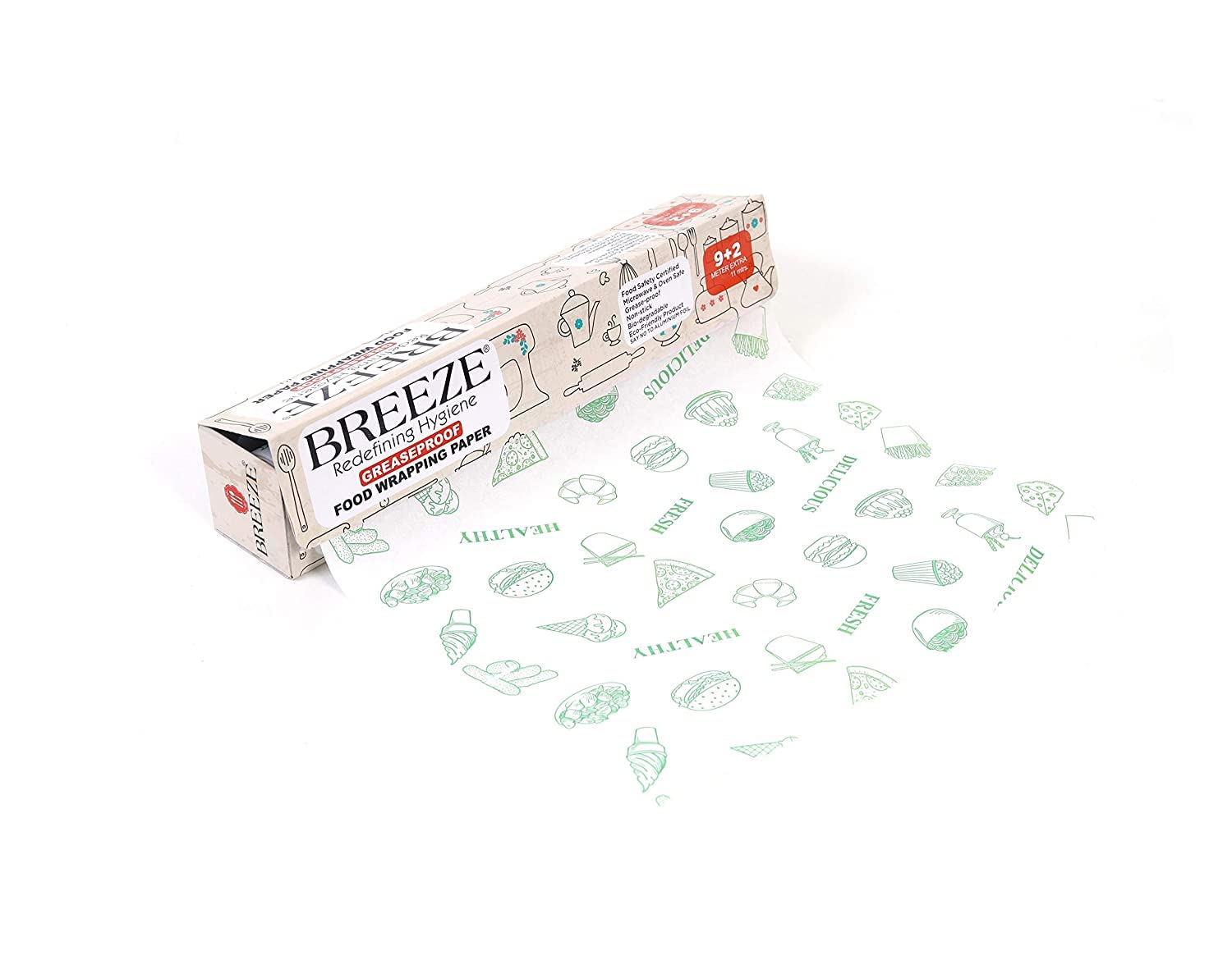 Breeze Food Wrapping Paper - 11 Meters Greaseproof & Food Grade Parchment Paper for Baking, Cooking, and Food Storage | Perfect for Pastries, Sandwiches, and BBQ