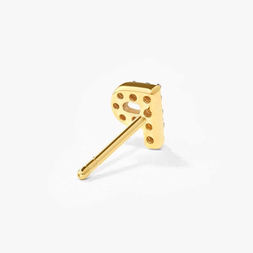 10k Gold Diamond Letter P Single Stud Earring - Elegant Initial Jewelry for Women, Perfect for Gifts, Everyday Wear & Special Occasions