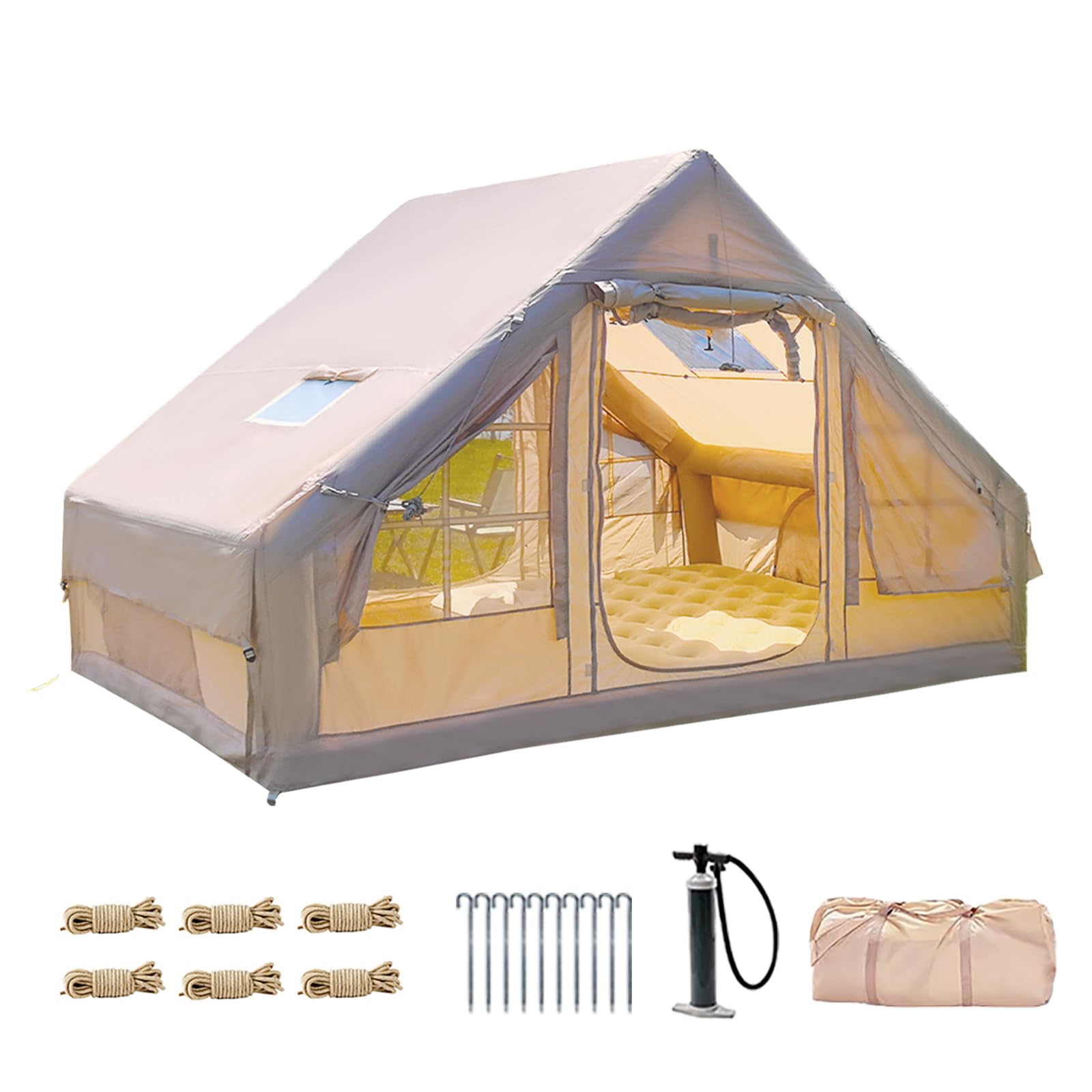 Inflatable Camping Tent for 4-6 People - 4 Season Waterproof Portable Blow Up Tent with Air Pump | Perfect for Family Camping, Glamping, Outdoor Adventures & Emergency Shelter