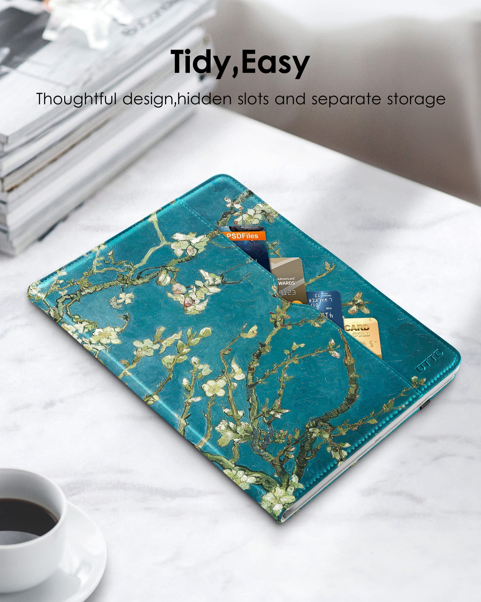 Premium Leather Folio Stand Case for iPad Mini 1/2/3 - Multi-Angle Viewing & Auto Wake/Sleep Function with Front Pocket | Perfect for Work, Travel & Home Use (Blossom Color)