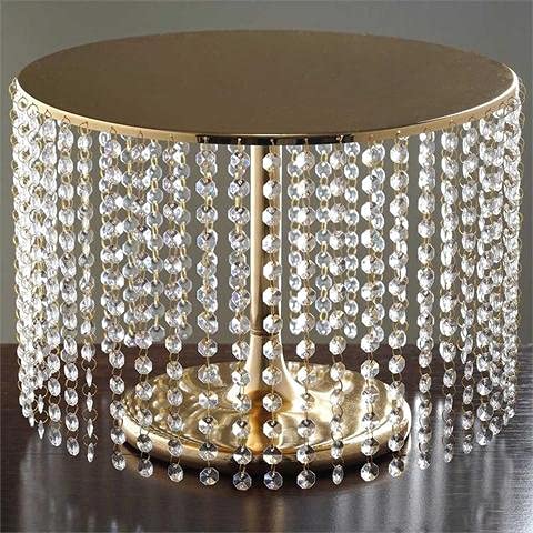 12 Inch Tall Gold Crystal Pendant Metal Chandelier - Elegant Wedding Cake Stand with Silk Flowers | Perfect for Wedding Decor, Bridal Showers & Luxury Home Decor