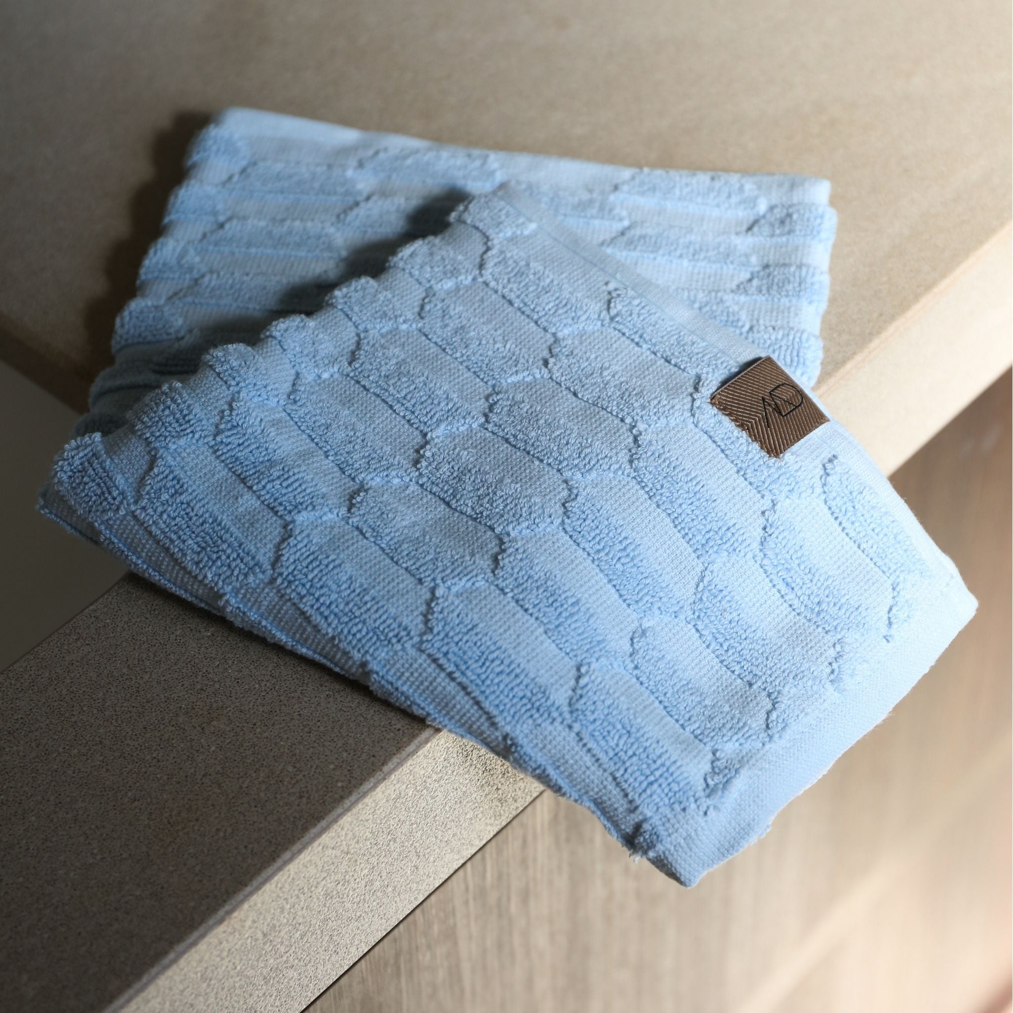 METTE DITMER Geo Hand Towel Set of 2 - 100% Organic Cotton, 35x55cm, Light Blue - Soft & Absorbent Bathroom, Kitchen & Gym Towels for Everyday Use