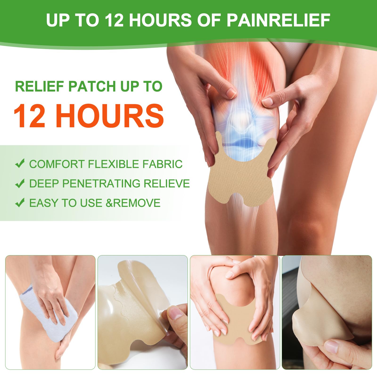 48Pcs MQUPIN Knee Pain Relief Patches - Natural Herbal Warming Patches for Bone on Bone Pain, Wormwood Patches for Joint & Muscle Pain Relief, Extra Strength Lasts Up to 12 Hours - Perfect for Arthritis, Sports Injuries & Daily Discomfort