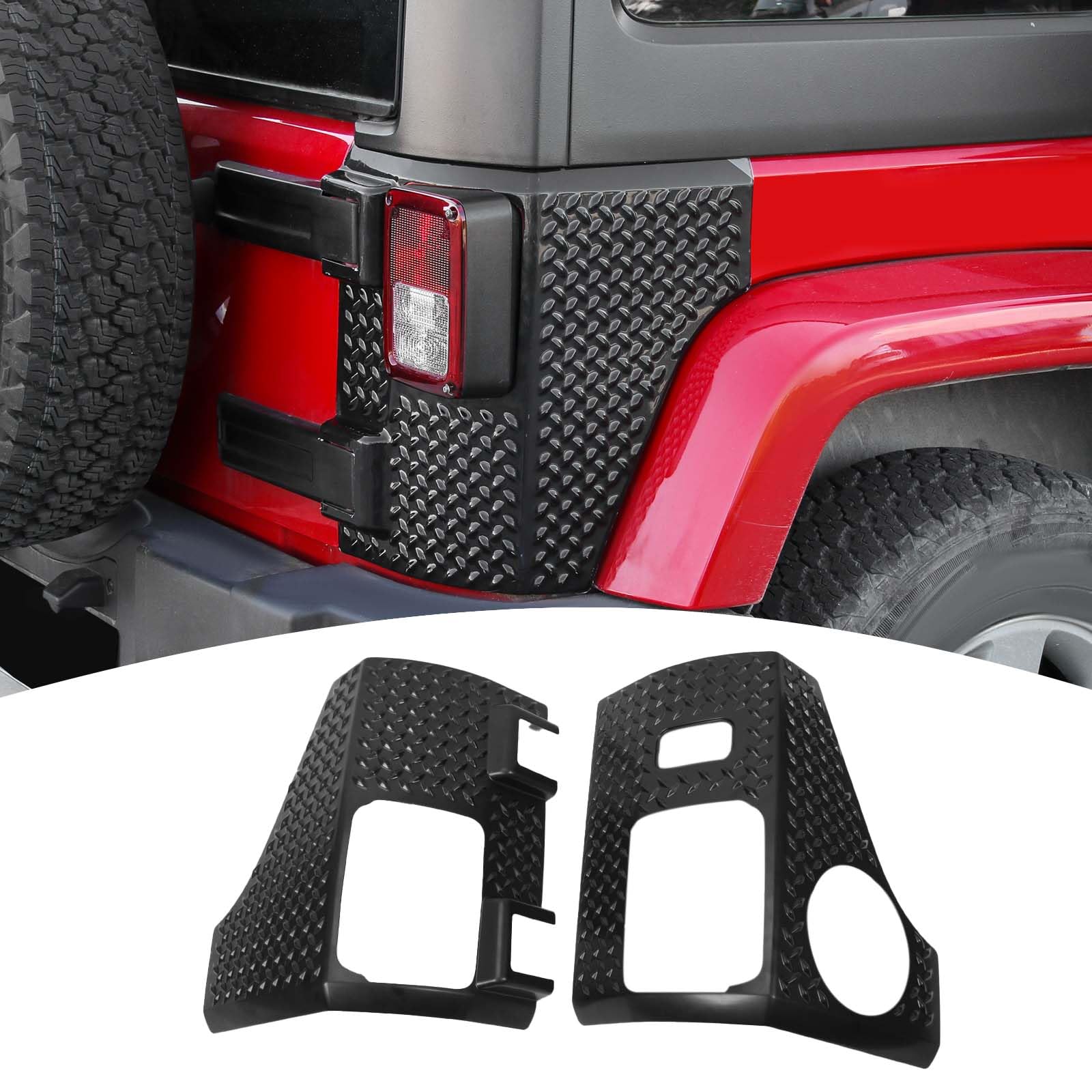 Wrangler JK Rear Corner Body Armor & Tail Light Cover Guards - Black Exterior Accessories (2pcs) for 2007-2017 Jeep Wrangler JK/JKU - Durable Quarter Panel Protection for Off-Roading & Adventure