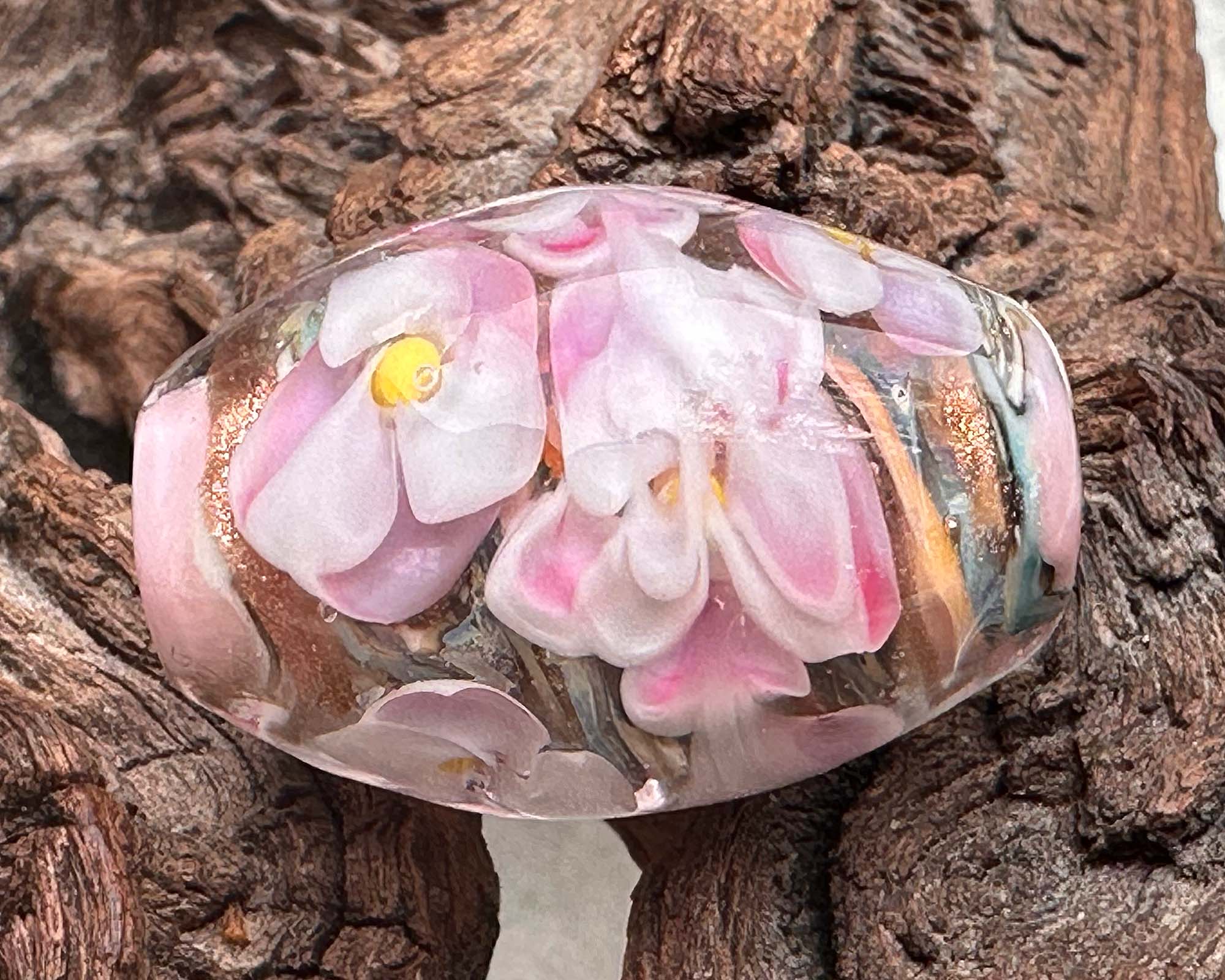 Pink Shimmer Floral Lampwork Glass Focal Bead for Jewelry Making - Handmade SRA Bead for Necklaces, Bracelets & DIY Craft Projects