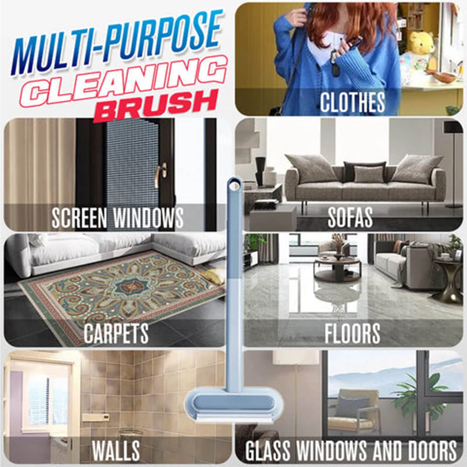 4 in 1 Window Screen Cleaner Brush - Pet Hair Remover, Magic Cleaning Brush & Squeegee Tool for Windows, Mesh Screens, Sofas & Walls - Perfect for Home, Office & Car Cleaning