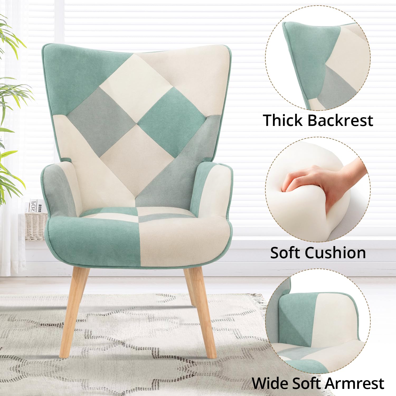 **Green Upholstered Accent Chair with Ottoman - High Back Armrest Living Room Chair, Comfy Fabric Armchair for Bedroom, Small Spaces & Reading Nook | Perfect for Relaxing, Lounging & Home Decor**