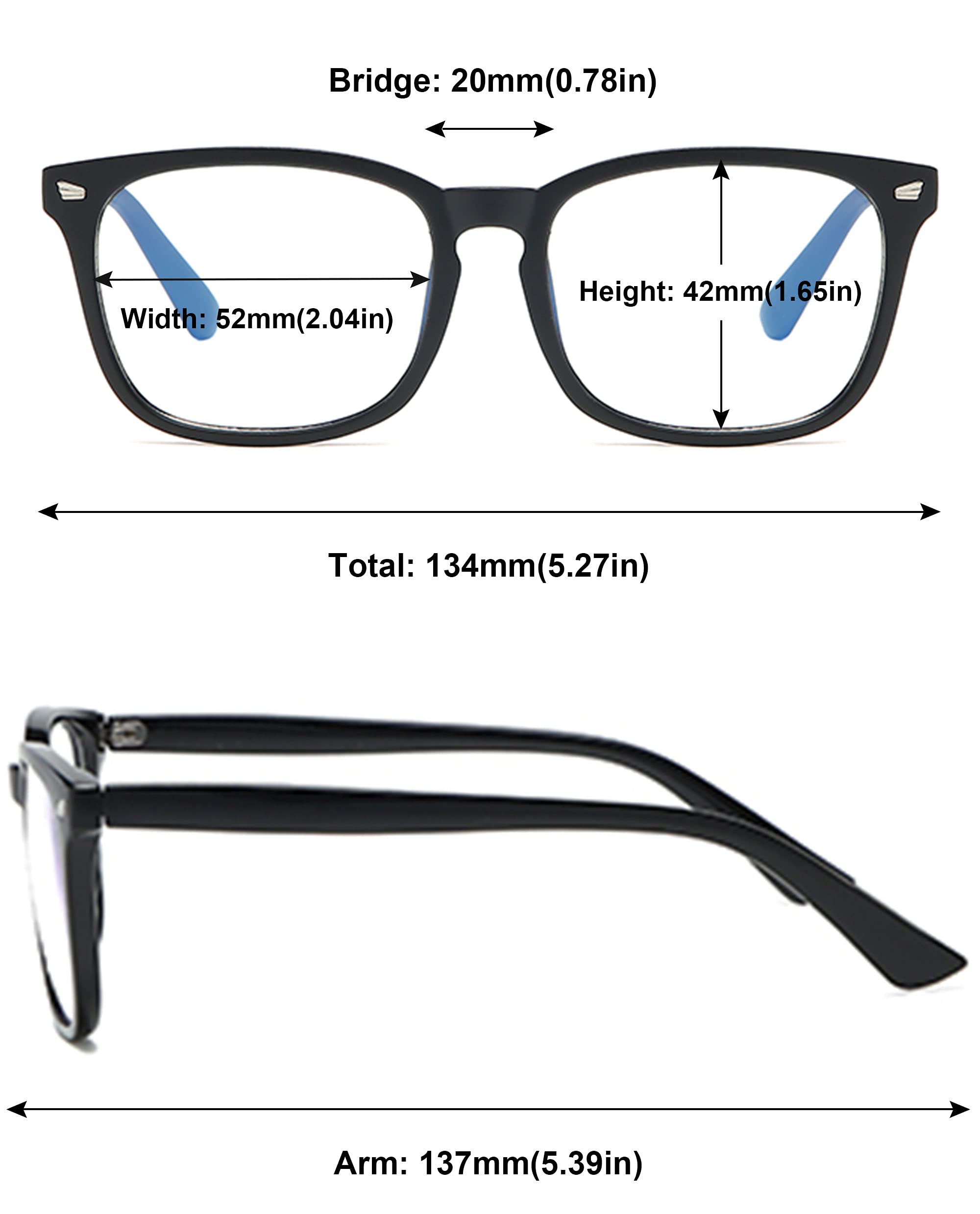 Blue Light Blocking Glasses for Women & Men - Anti Glare Computer Reading Glasses with Square Frame - Reduce Eye Strain for Work, Gaming & Screen Time