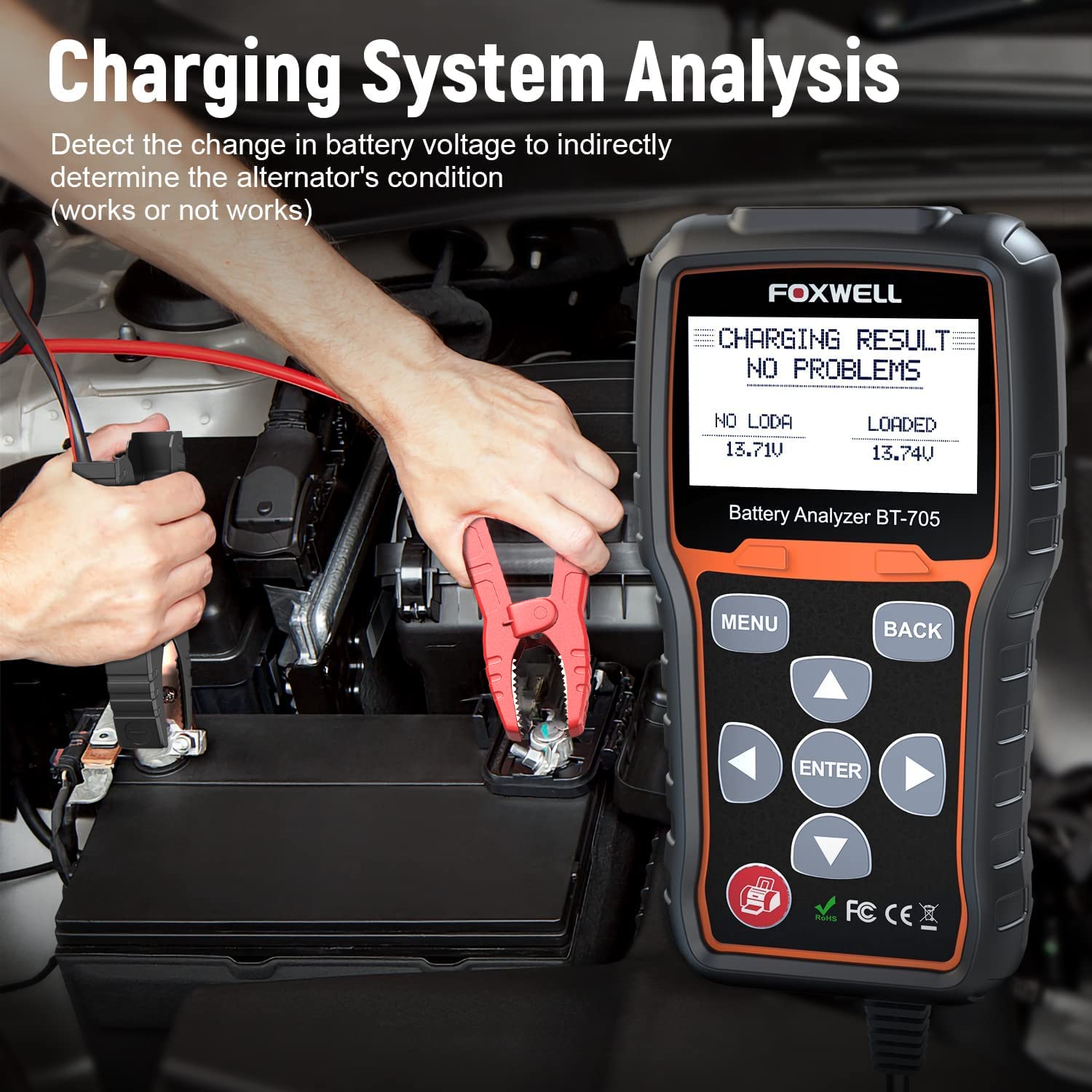FOXWELL BT705 12V 24V Car Battery Tester - 100-2000CCA Automotive Battery Load Tester & Analyzer with Digital Charging System | Alternator Tester for Heavy Duty Trucks, Boats, Marine, SUV, ATV | Perfect for Cold Cranking & Vehicle Maintenance