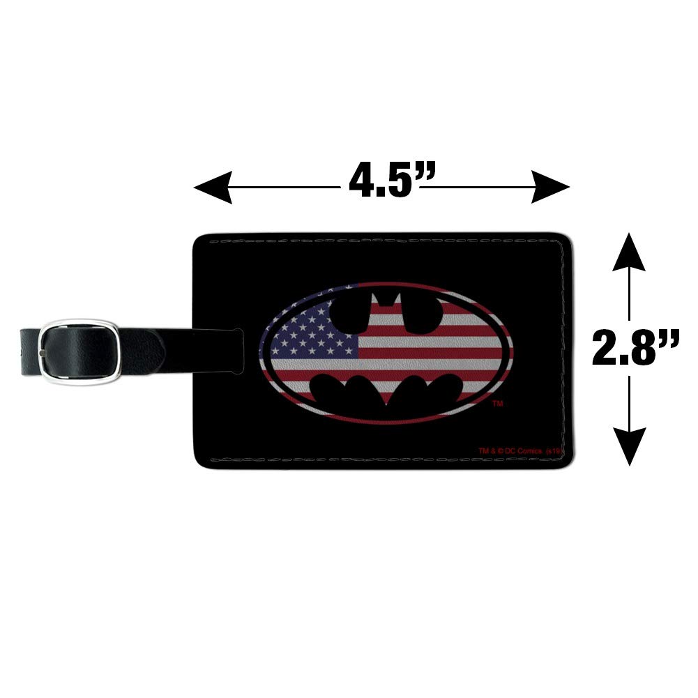 Batman USA American Flag Shield Logo Rectangle Leather Luggage Tag - Durable ID Card Holder for Travel Bags, Suitcases & Backpacks - Perfect for Superhero Fans & Patriotic Travelers