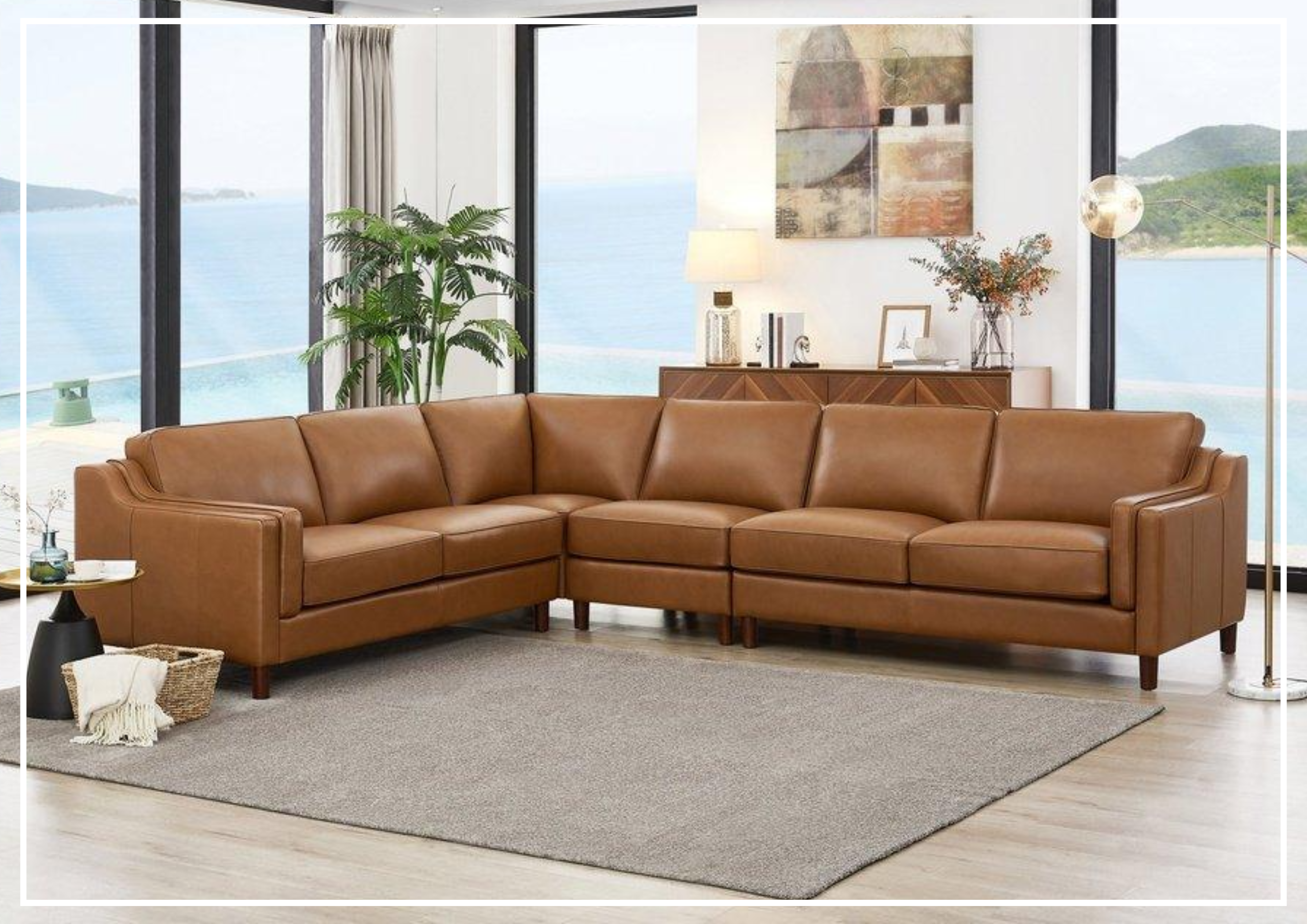 Hydeline Bella L-Shaped Brown Leather Sectional Sofa - Modern Reclining Couch for Living Room, Home Theater & Office - Soft Genuine Leather, Spacious Seating, Stylish Comfort