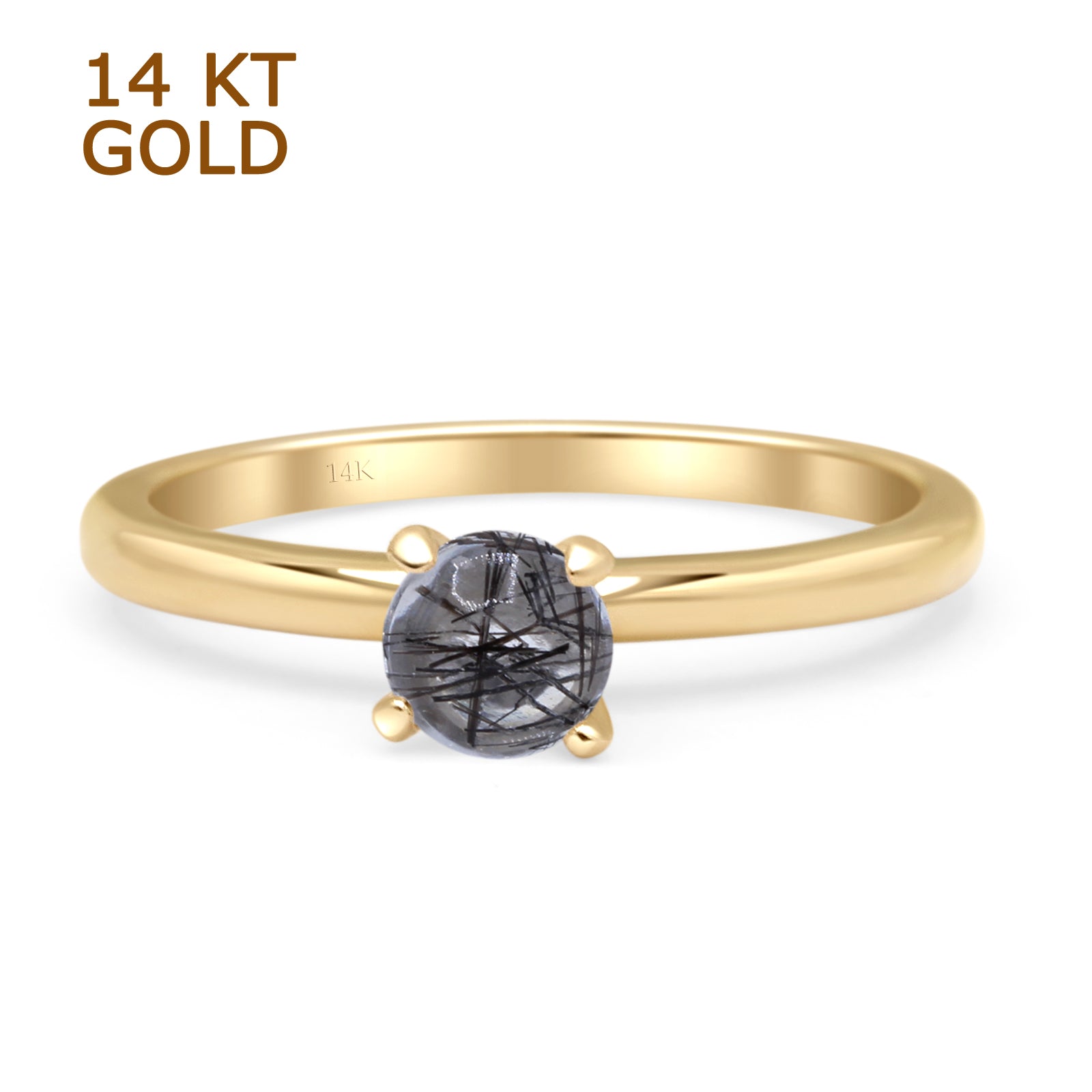 14K Yellow Gold Minimalist Round Solitaire Natural Rutilated Quartz Ring for Women - Elegant Everyday Jewelry, Perfect for Gifts, Anniversaries & Special Occasions