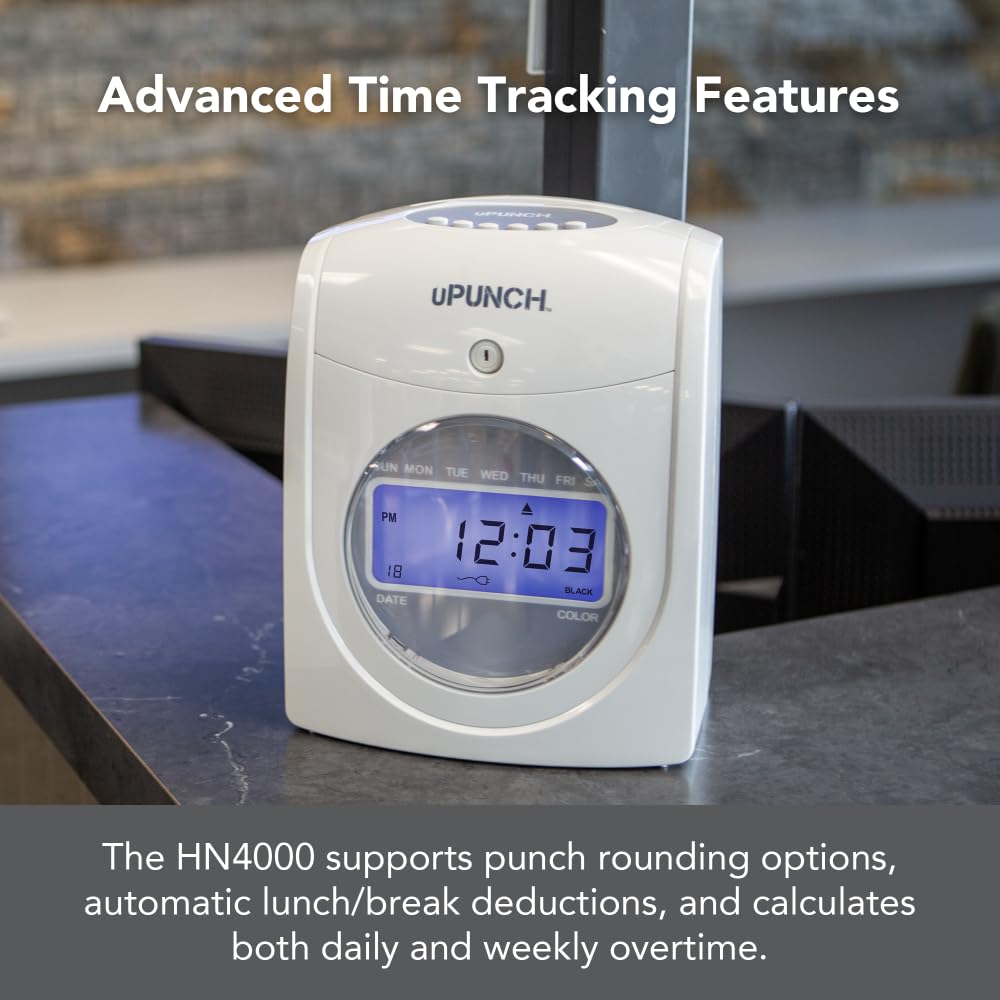 uPunch HN2500 Employee Time Clock System - Automatic Time Tracking with 100 Time Cards, Ribbon & Keys | Small Business Punch Clock Solution for Payroll, Attendance & Workforce Management | Office, Retail & Warehouse Use