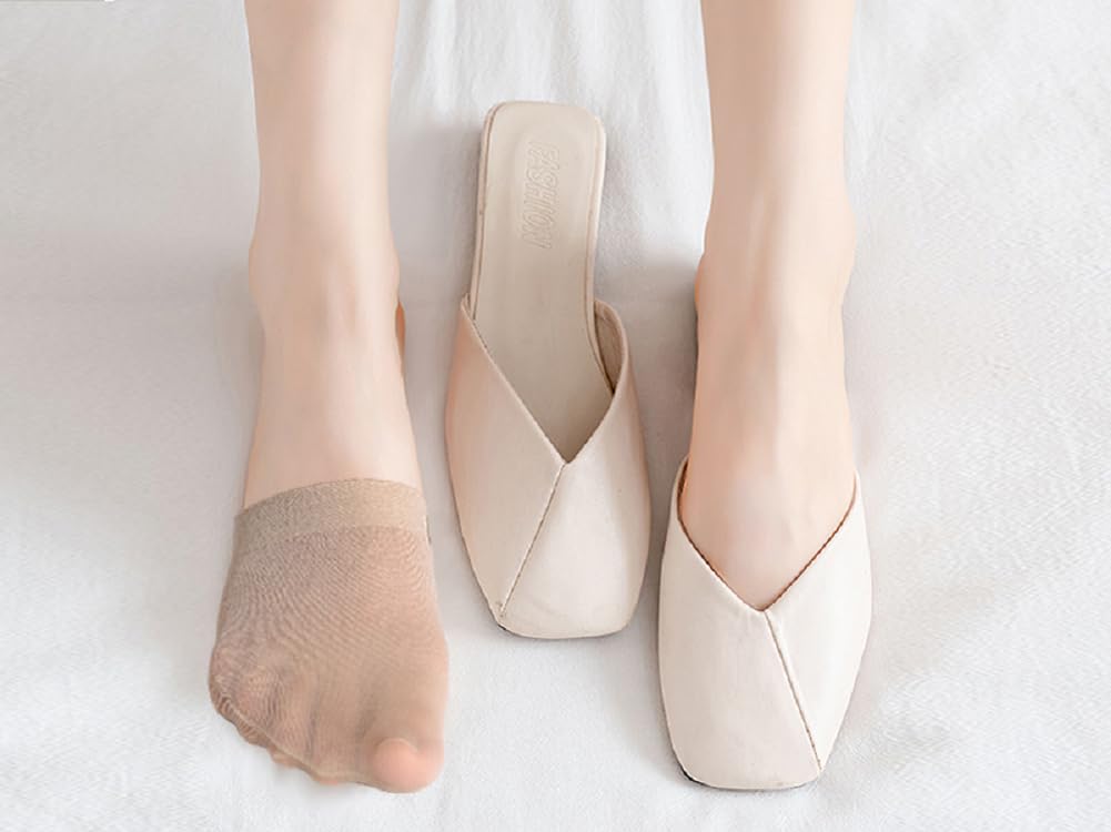 Non-Slip Women's Toe Topper Socks - Seamless No-Show Liners (6 Pairs) for Yoga & Sneakers