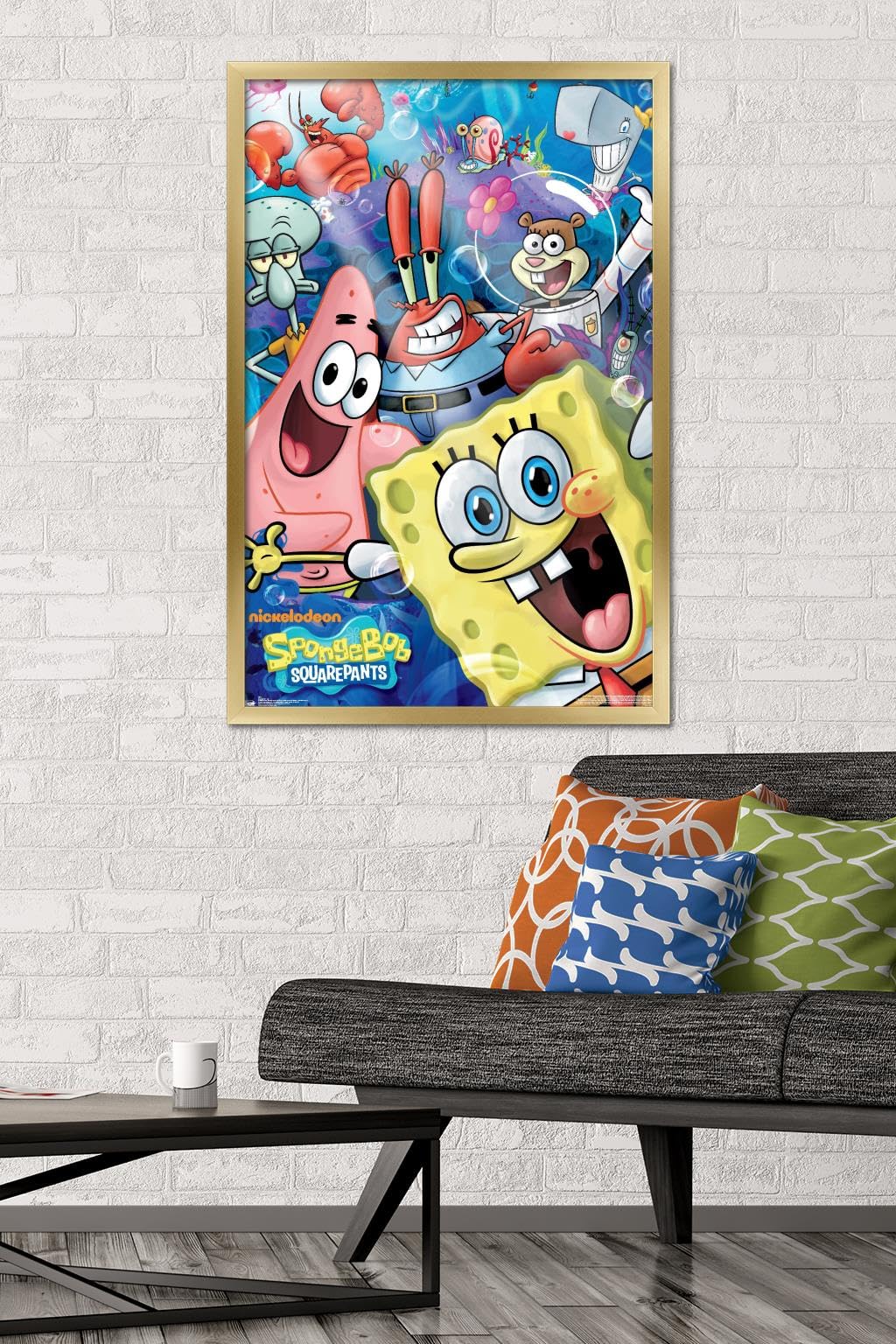 Trends International Nickelodeon Spongebob Joy Wall Poster 22.375 x 34 Inches Gold Framed - Fun Kids Room Decor for Bedroom, Playroom & Classroom