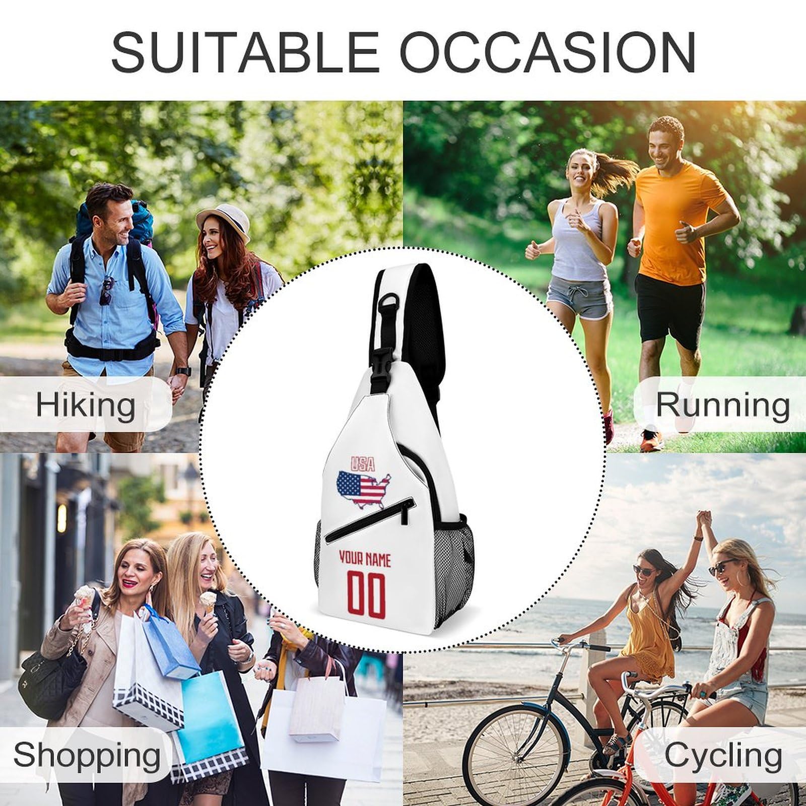 Custom USA Sling Bag - Personalized Name & Number Crossbody Backpack for Soccer, Cycling & Travel - Durable Unisex Chest Bag for Men & Women - Perfect for Sports, Commuting & Outdoor Adventures