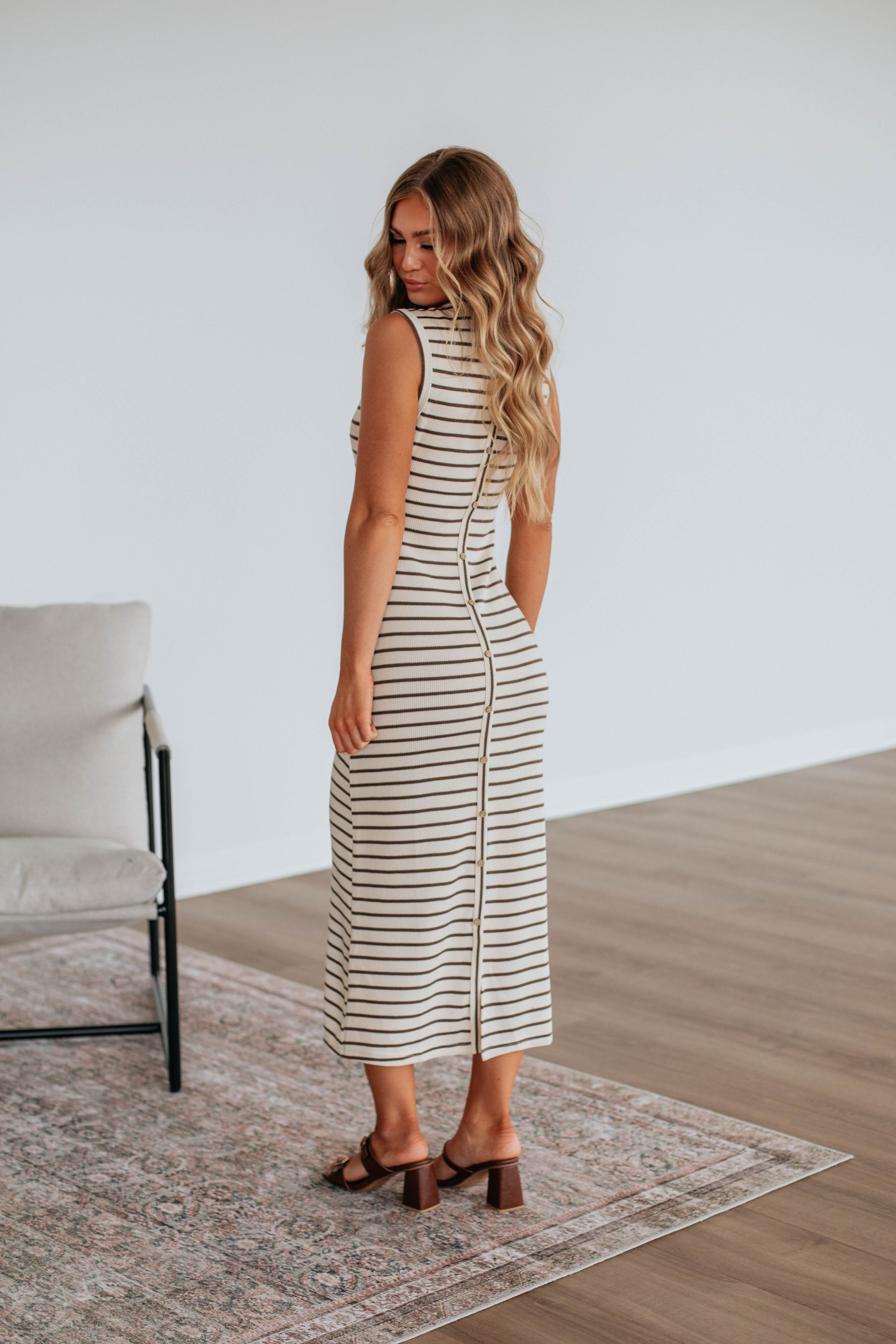 Claudelle Women's Striped Midi Dress in Mocha Mix - Casual Summer Dress for Beach, Vacation & Everyday Wear