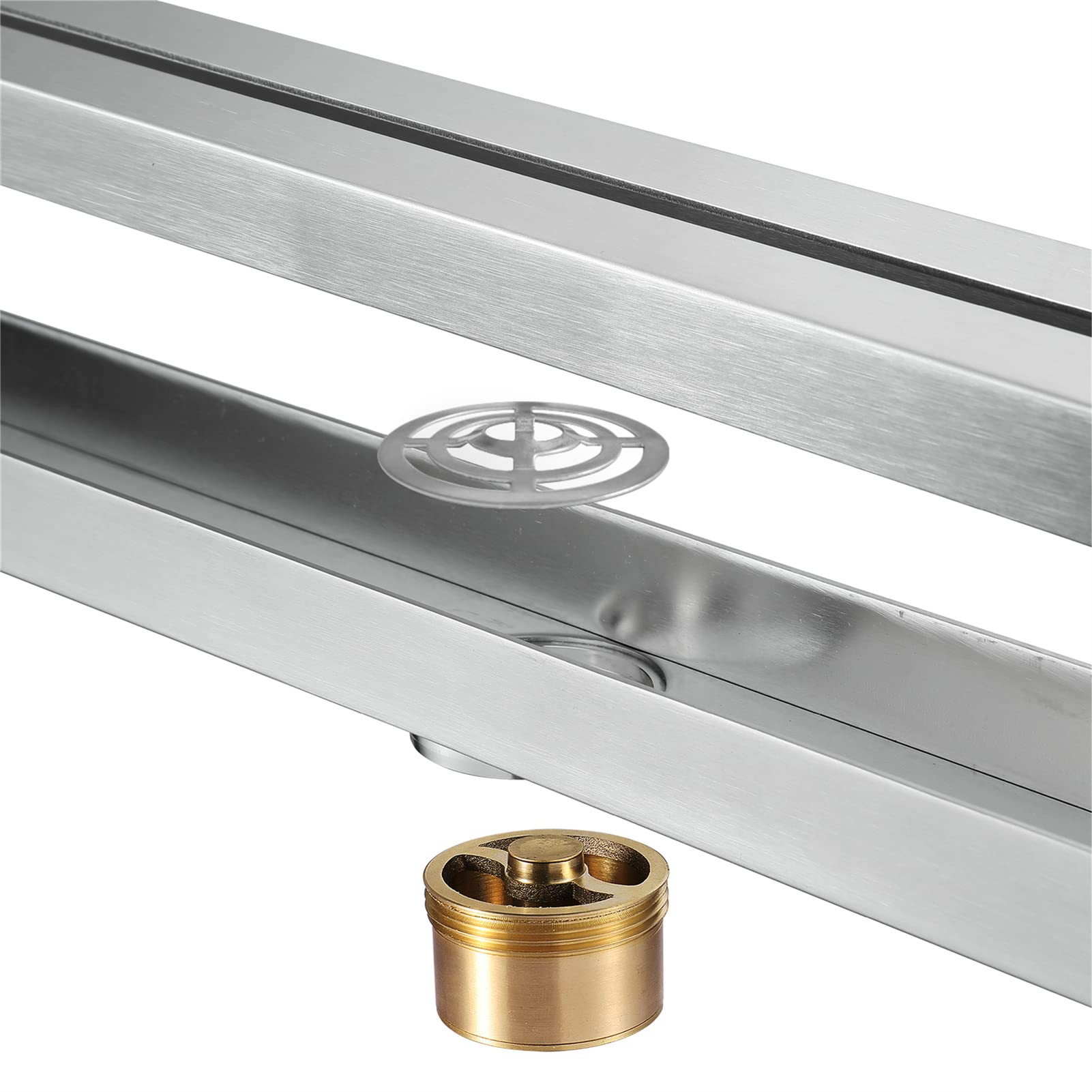 Stainless Steel Linear Shower Drain 600x55mm with Removable Grate & Hair Strainer - High Capacity Rectangular Floor Drain in Brushed Nickel Finish for Modern Bathroom & Wet Room Drainage Solutions