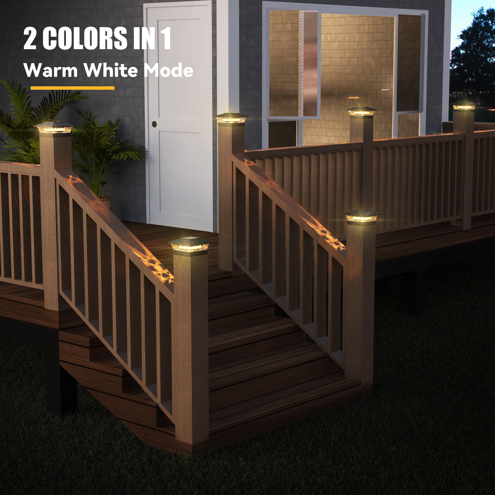 APONUO 12 Pack Black Solar Post Cap Lights - 16 LED Waterproof Outdoor Solar Lights for 4x4 5x5 6x6 Wooden/Vinyl Posts - 2 Lighting Modes for Deck, Fence, Porch, Garden & Pathway Lighting