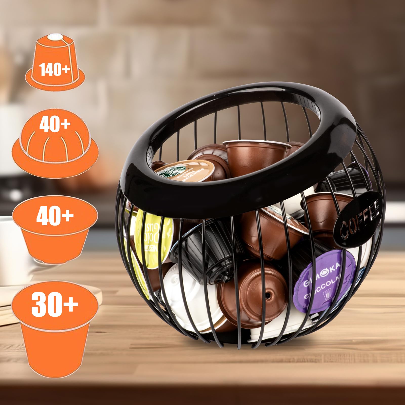 Stainless Steel Coffee Pod Holder - Durable Espresso Capsule Organizer for Keurig Nespresso Machines | Perfect for Home Office Kitchen Counter Storage (Black)