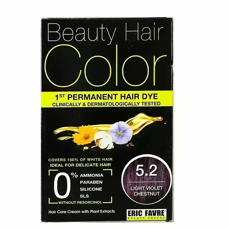 Eric Favre Beauty Hair Color 5.2 Light Violet Chestnut - Permanent Hair Dye for Brunettes - Salon-Quality At-Home Hair Coloring for Women & Men - Perfect for Parties, Weddings & Special Occasions