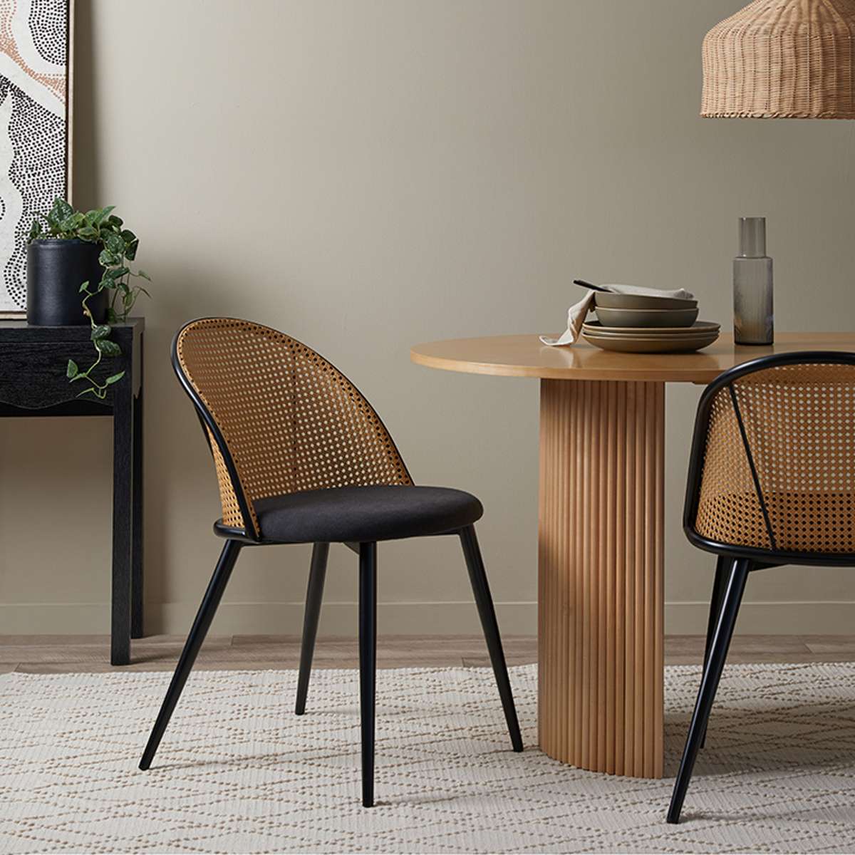 Eve Black Dining Table and Avila 7-Piece Dining Set - Modern Kitchen & Dining Room Furniture for Family Gatherings