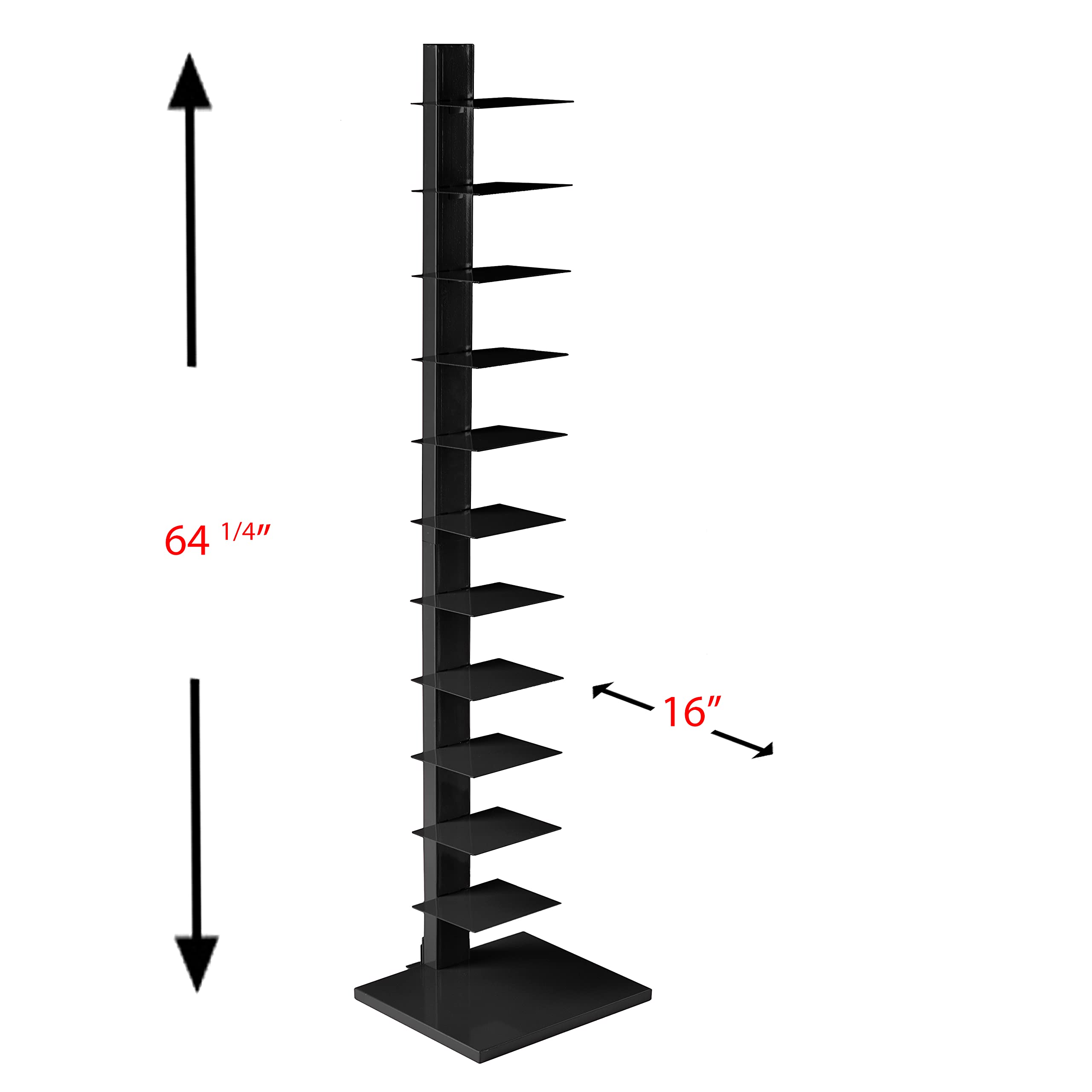 SEI Furniture 12-Shelf Black Metal Bookcase - Space-Saving Book Storage Tower for Home, Office & Library Organization