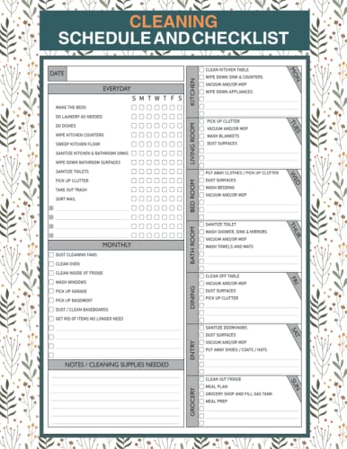House Cleaning Planner - Daily Weekly Monthly Schedule & Checklist | Floral Design for Home Organization