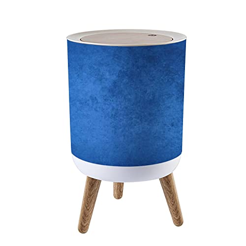 Vintage Blue Small Trash Can with Lid - Wooden Legs & Press Cover Round Waste Bin for Kitchen, Bathroom, Bedroom & Office - Perfect for Vintage Home Decor & Small Space Organization