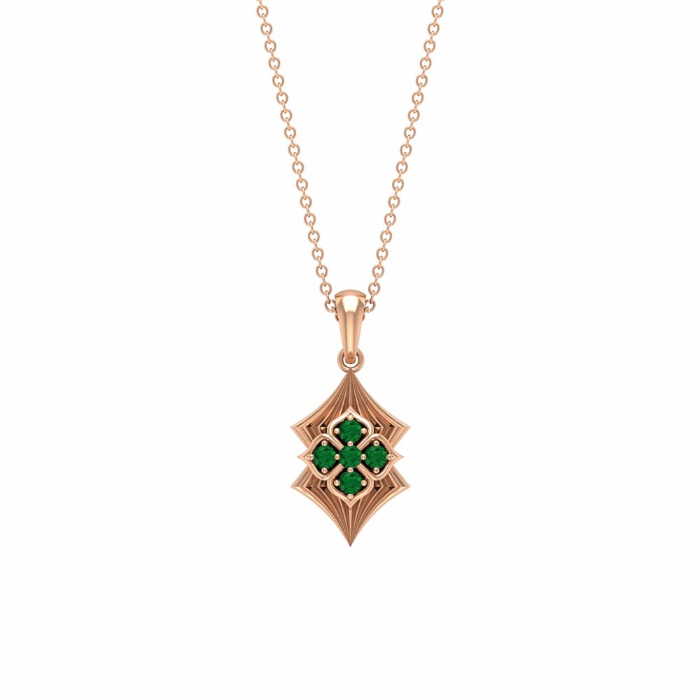14K Solid Gold Emerald Cluster Pendant Necklace - 1/4 CT Art Deco Style with 2mm Round Cut Emerald Gemstone & 2mm Gold Chain | Perfect for Weddings, Anniversaries & Special Occasions