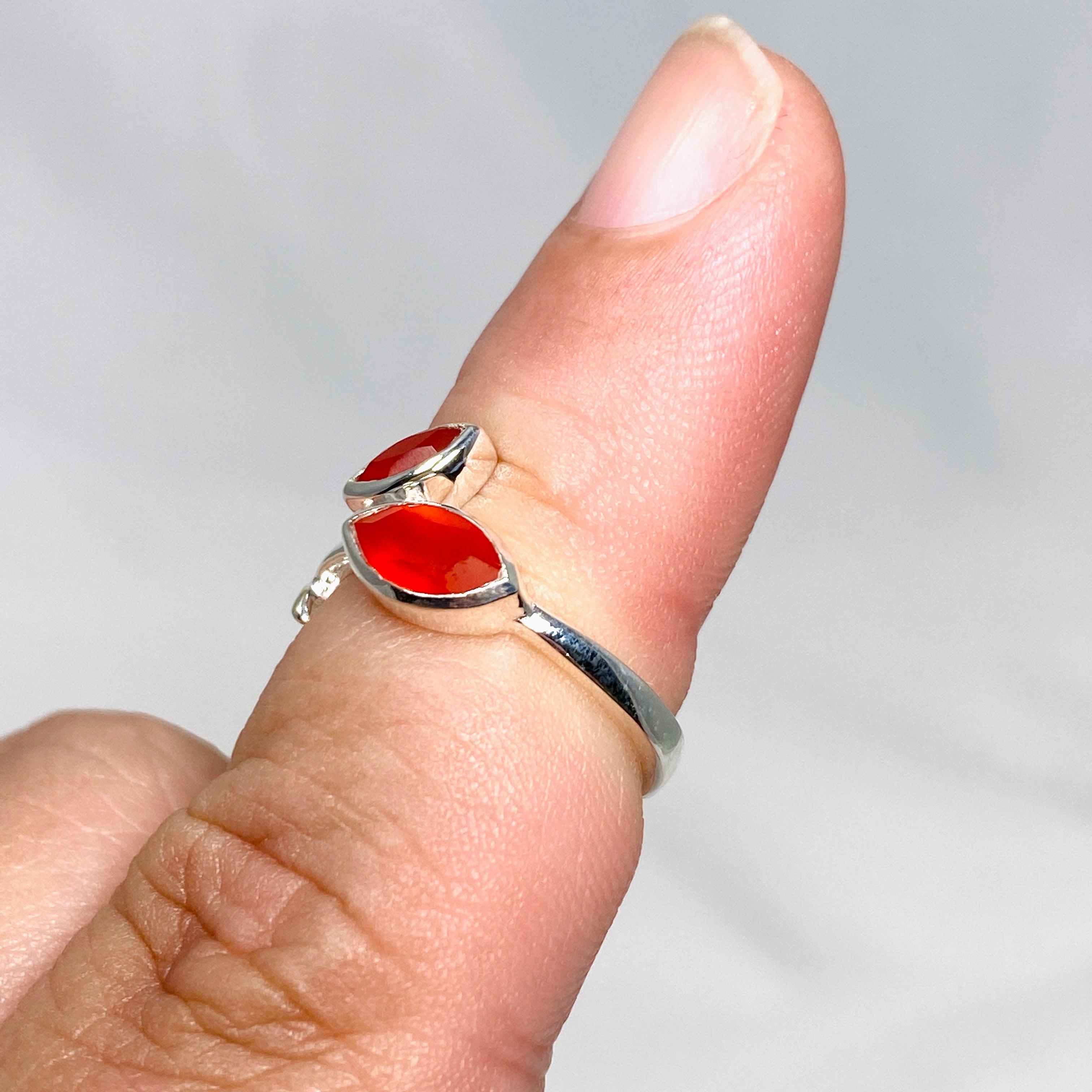 Natural Carnelian Faceted Marquise Multistone Leaf Ring - 925 Sterling Silver Bohemian Jewelry R3735 for Women, Perfect for Boho Chic Outfits, Festivals and Special Occasions