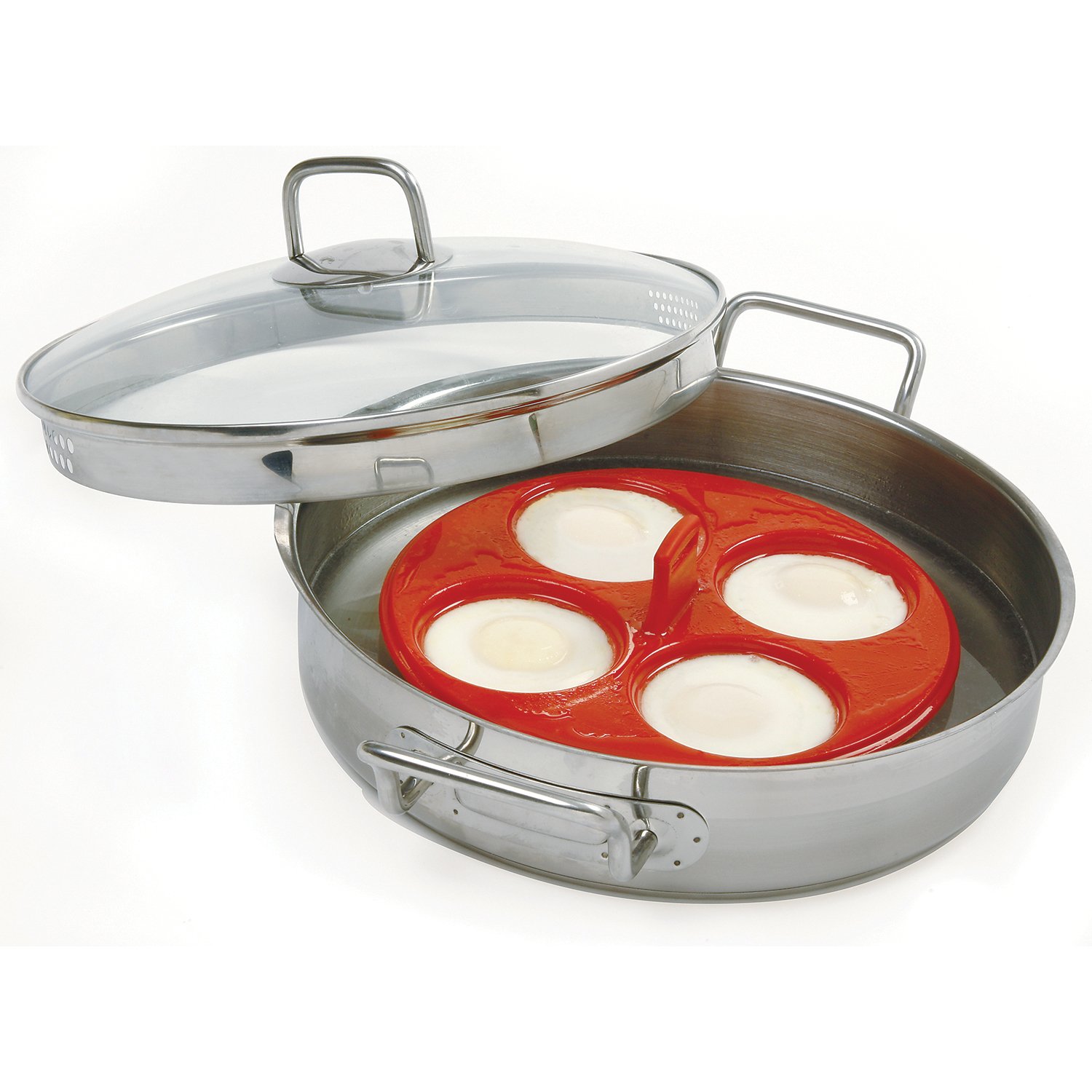 Norpro Silicone 4 Egg Poacher - Red Non-Stick Egg Cooker for Perfect Poached Eggs | Ideal for Breakfast, Brunch & Healthy Cooking