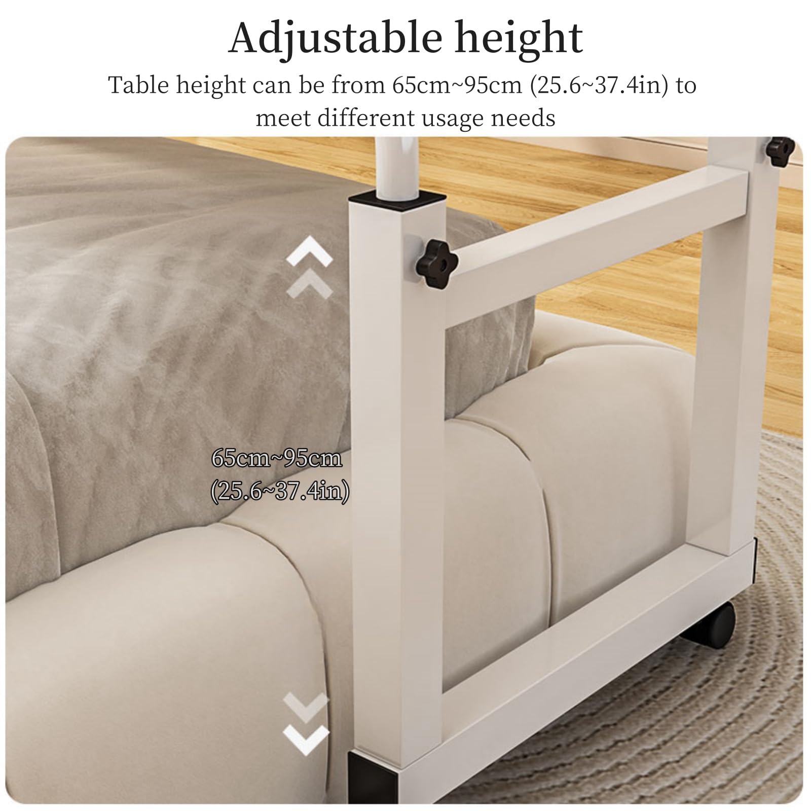 Adjustable Overbed Table with Wheels - Portable Laptop Desk for Bed, Sofa & Office Use - Height Adjustable Rolling Computer Table for Work, Eating & Reading in Bed