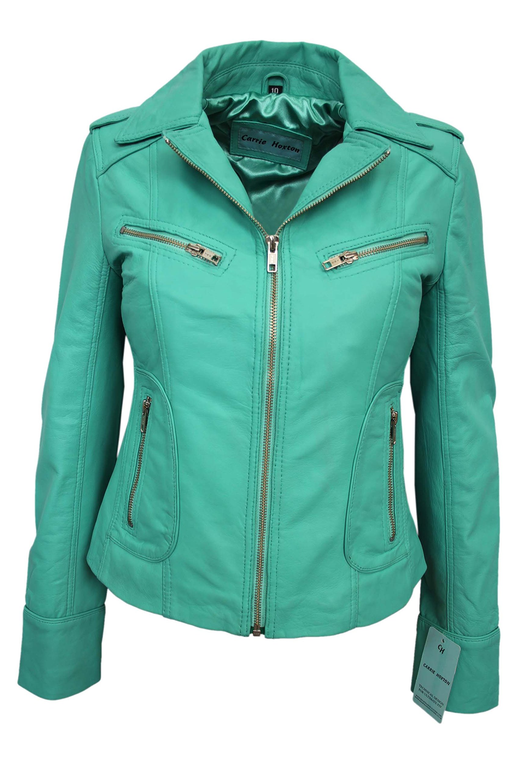 Women's Turquoise Washed Biker Jacket - Genuine Soft Nappa Leather Motorcycle Style Jacket for Casual Outings & Night Rides